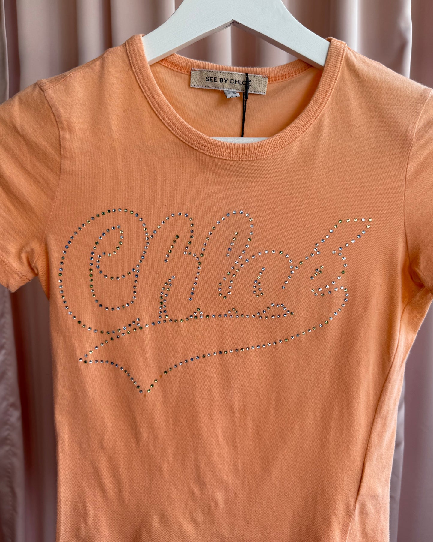 See by Chloé Peach Rhinestone Logo T-Shirt