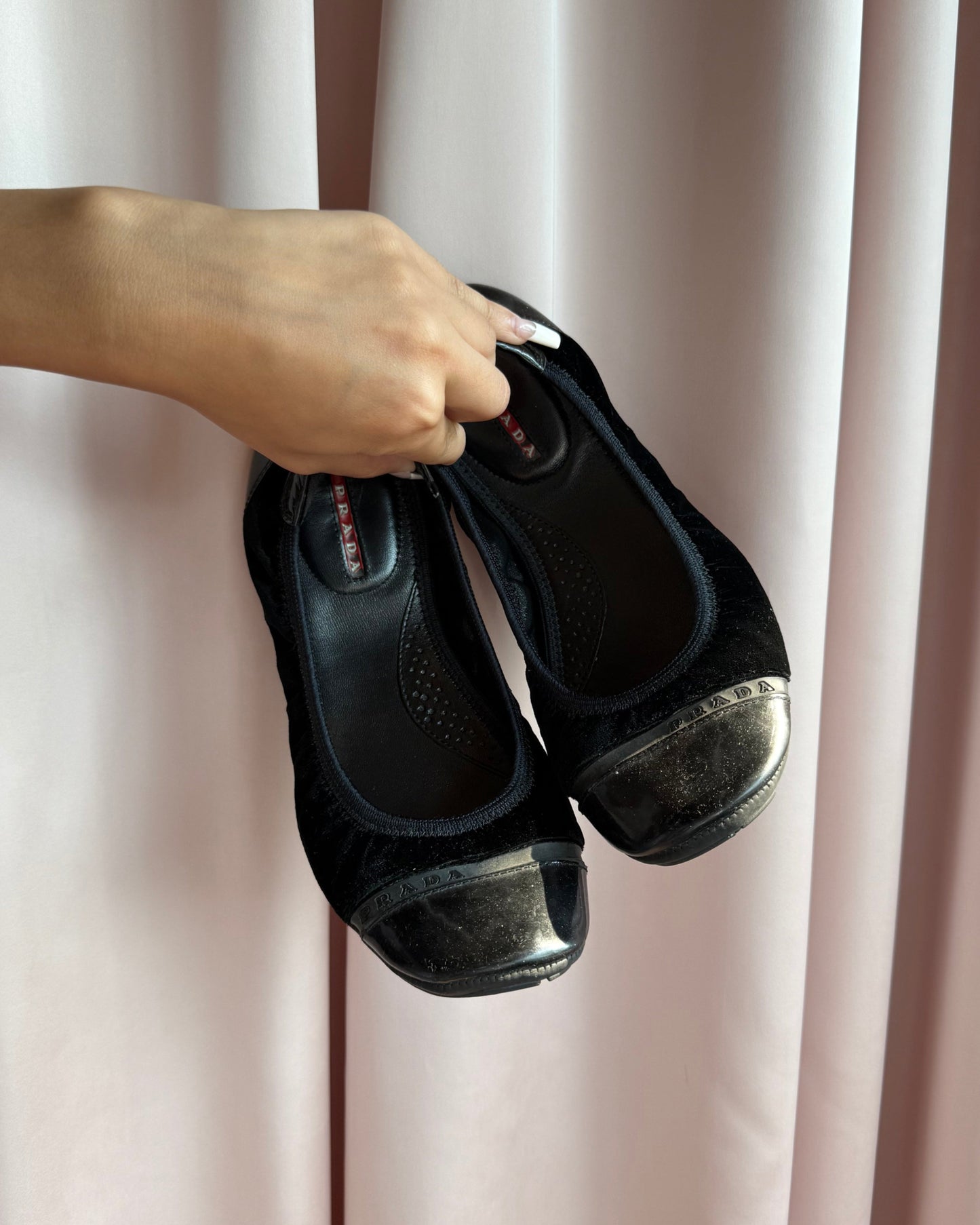Prada Sport Velvet Scrunch Ballet Flats