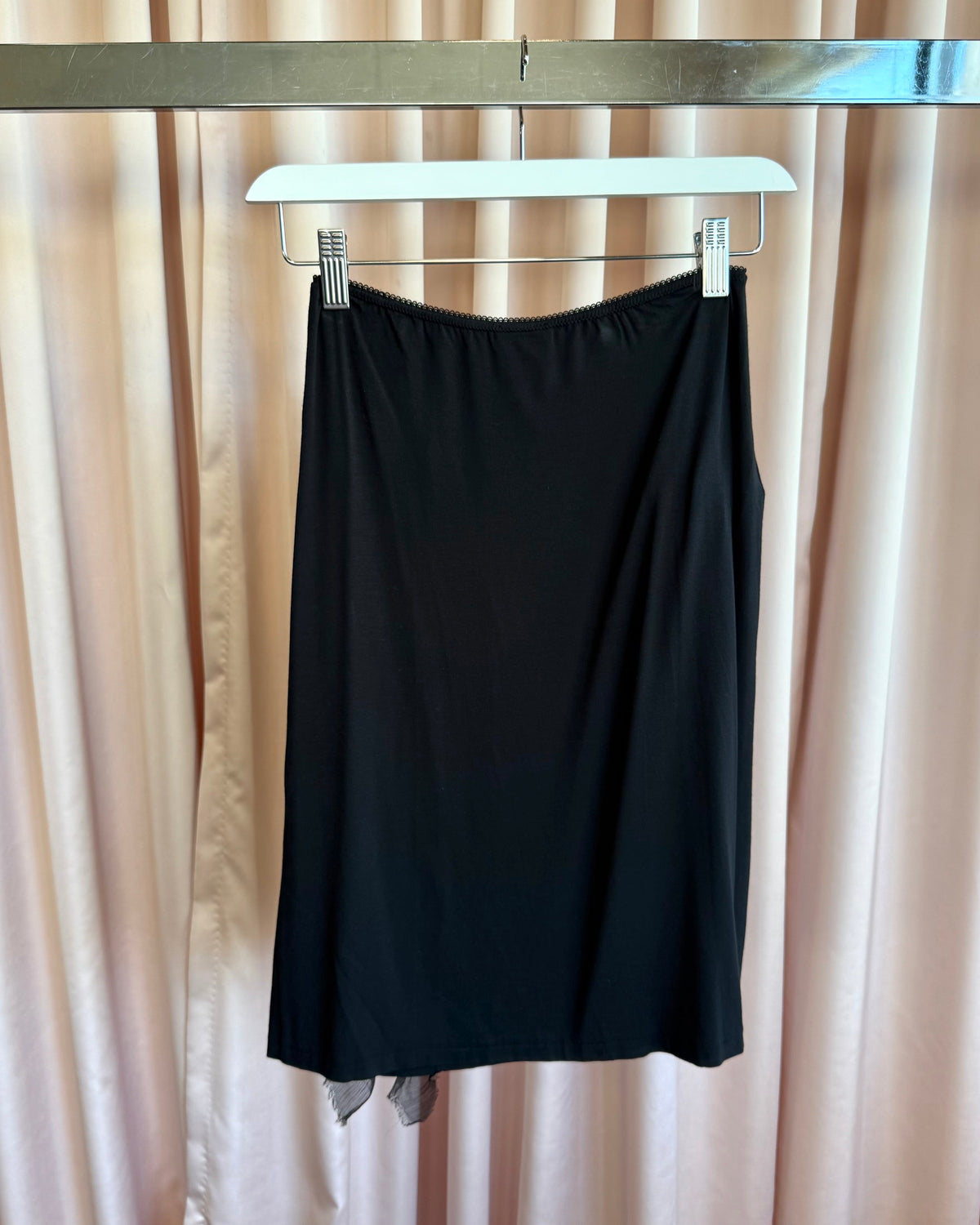 Italian Designer Black Micromodal Silk Ruffle Midi Skirt