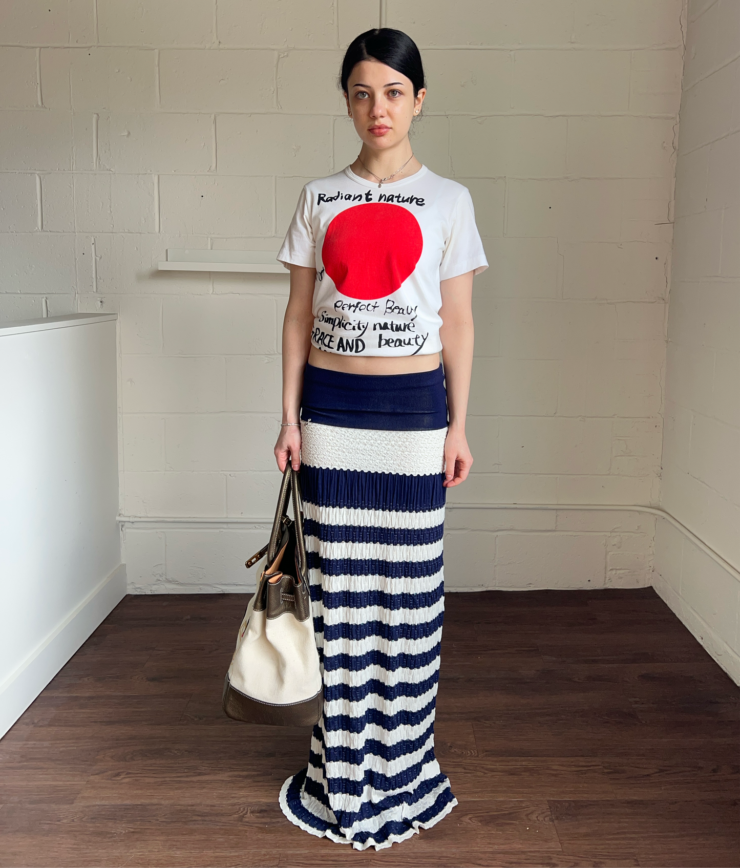 Italian Designer Navy & White Striped Maxi Dress/Skirt