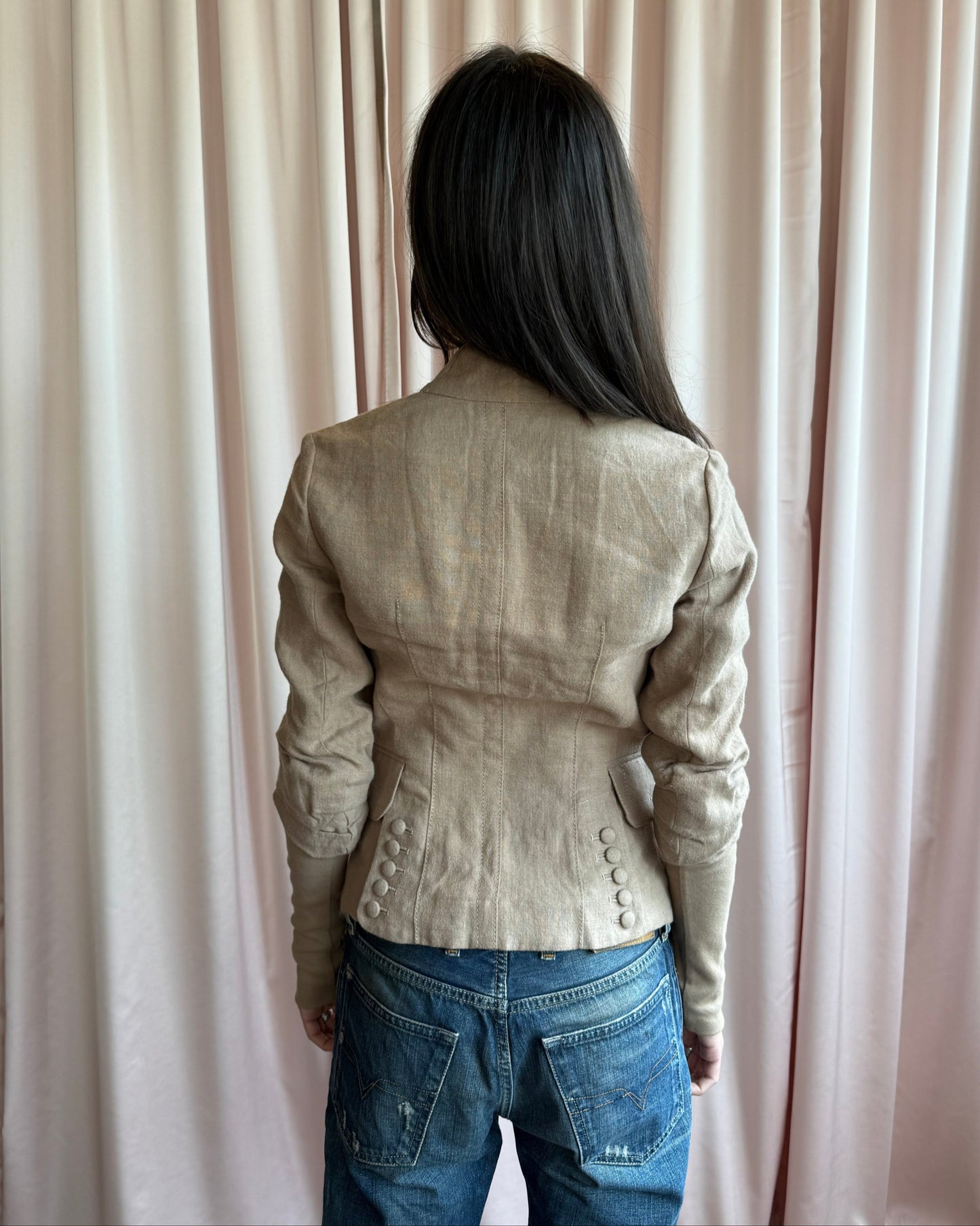 Japanese Brand Linen Gathered Sleeve Jacket