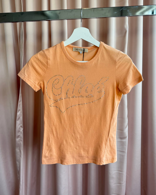 See by Chloé Peach Rhinestone Logo T-Shirt