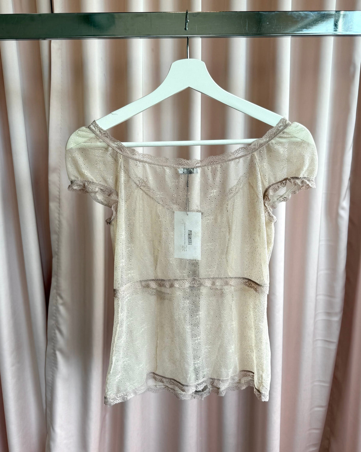 Intimissimi Sheer Lace Tan Button Up Milkmaid Top