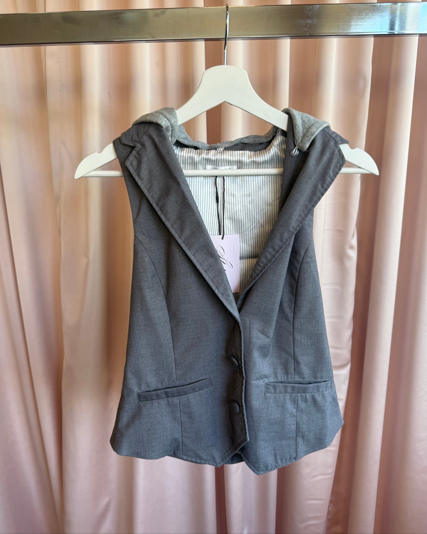 Japanese Brand Detachable Hood Grey Vest