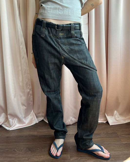 Japanese Brand Zipper Cut Dark Wash Denim