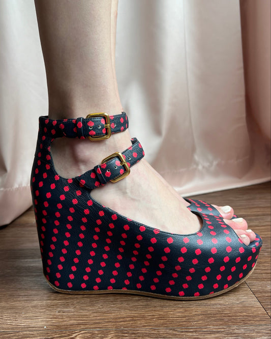 Marc by Marc Jacobs Polka Dot Leather Platform Buckle Sandals