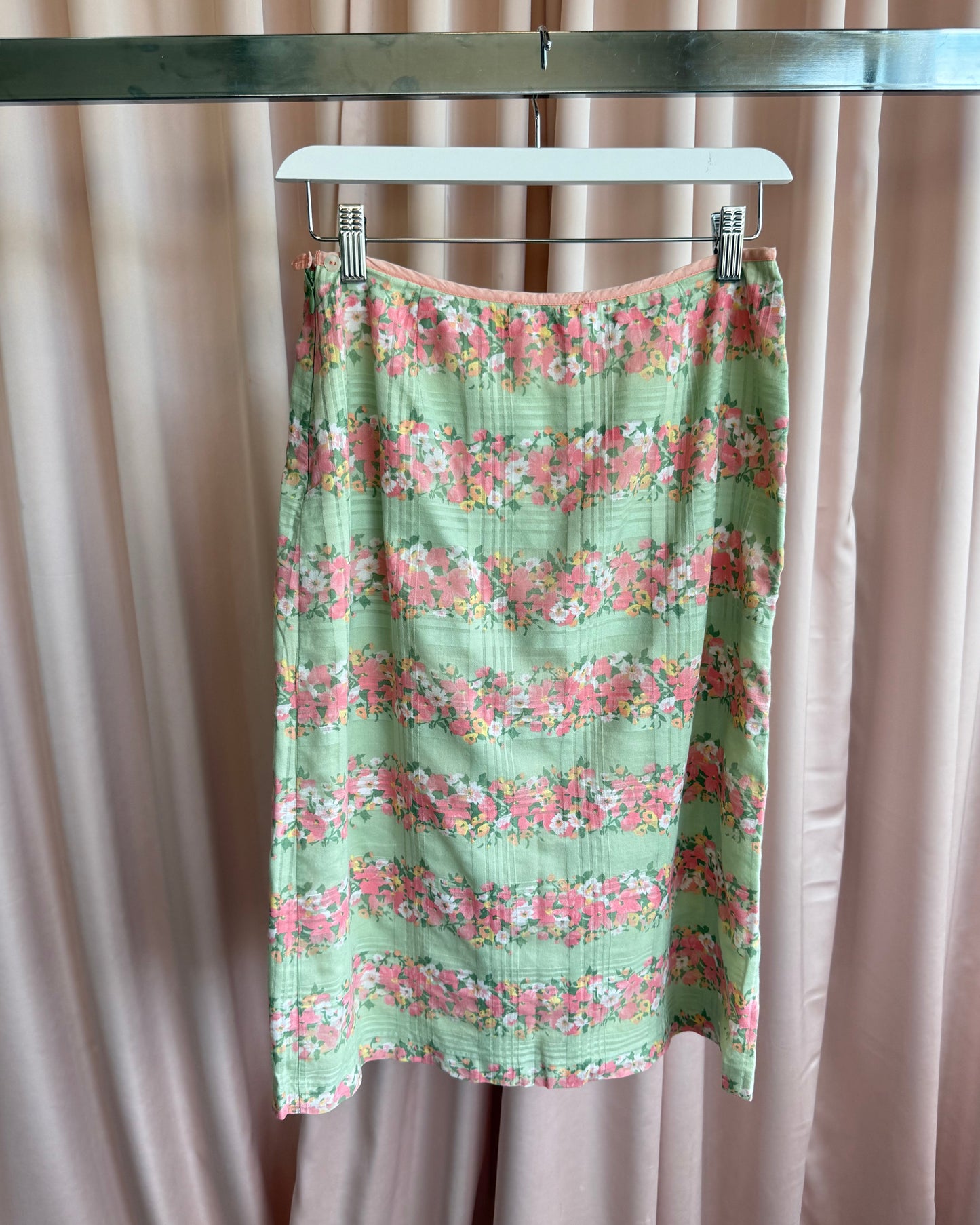 French Brand Floral Print Cotton Midi Skirt