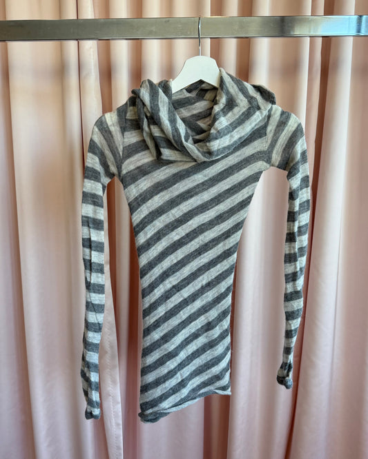 Italian Designer Wool Blend Funnel Neck Striped Sweater