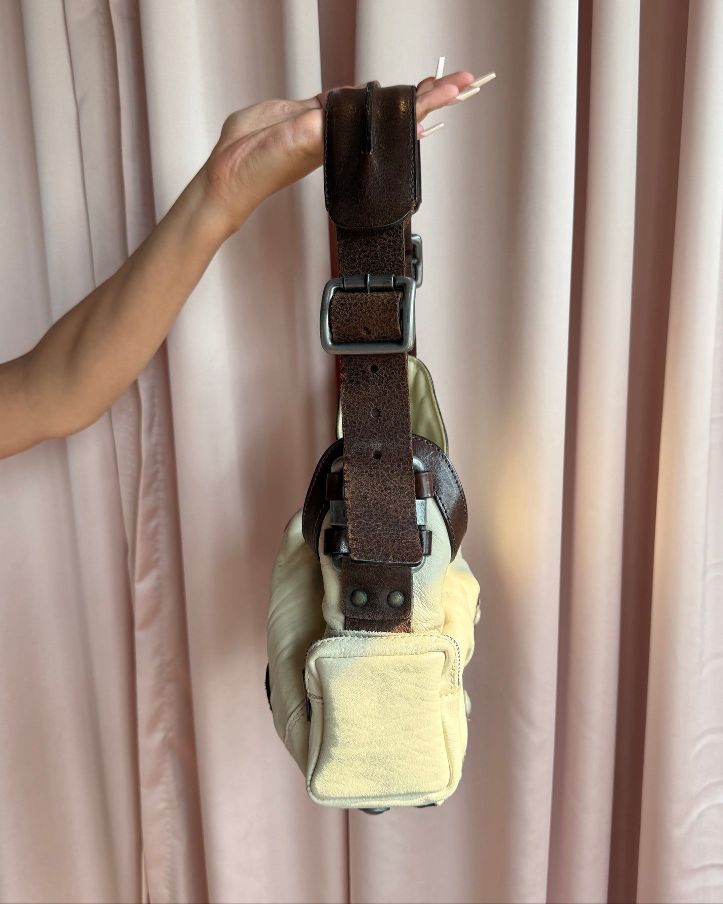Diesel Ivory & Brown Leather Shoulder Bag
