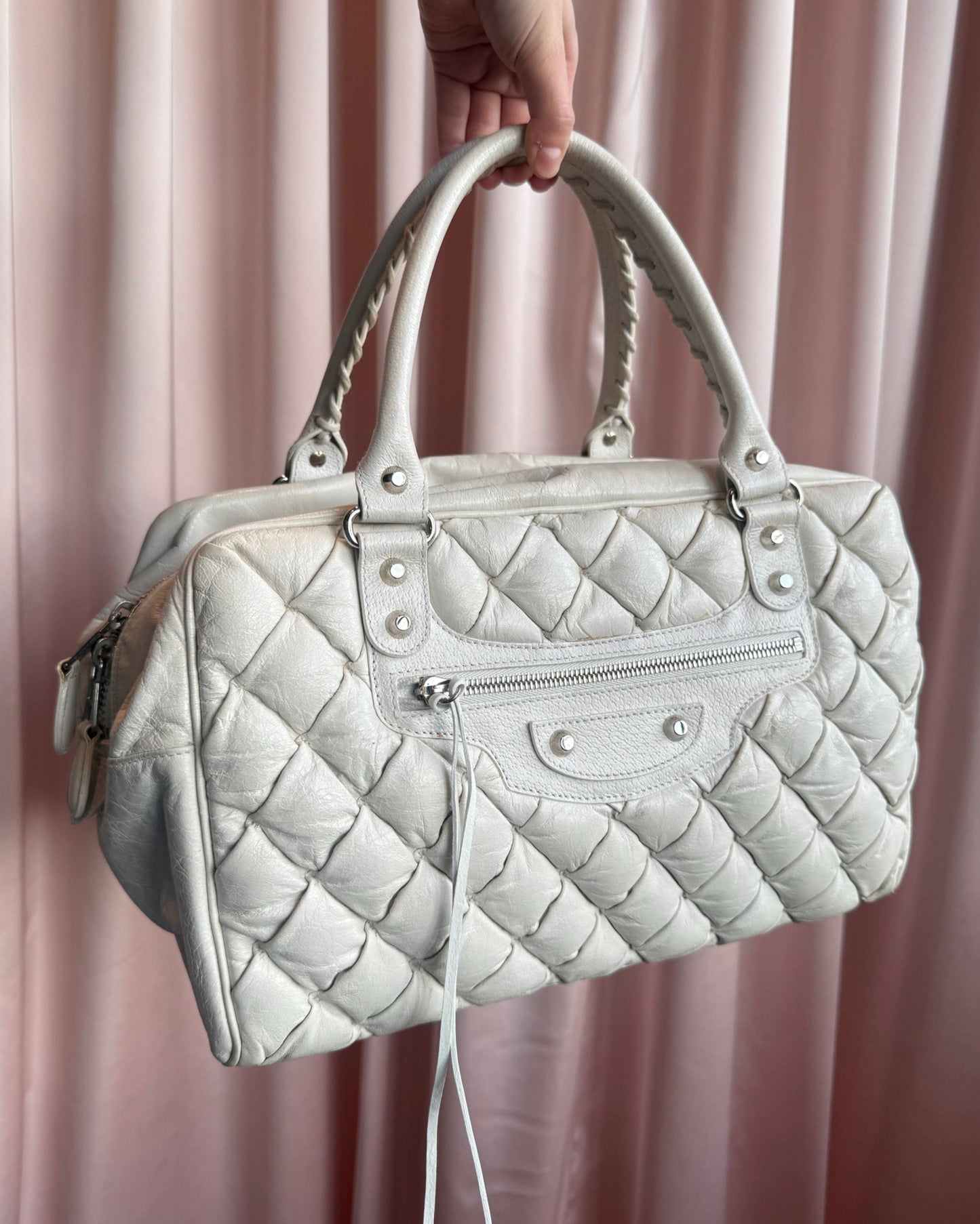 Balenciaga Matelassé Quilted White Leather Handbag