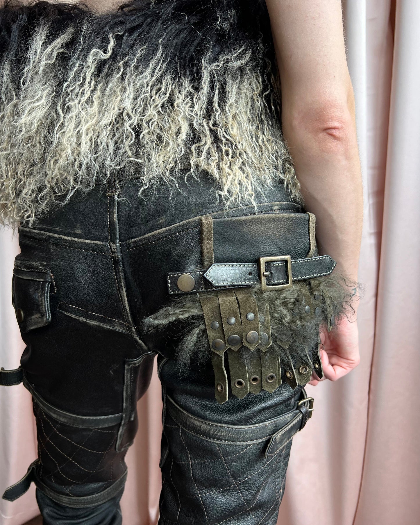 Dsquared² F/W 2005 Lamb Fur Accent Faded Leather Biker Pants