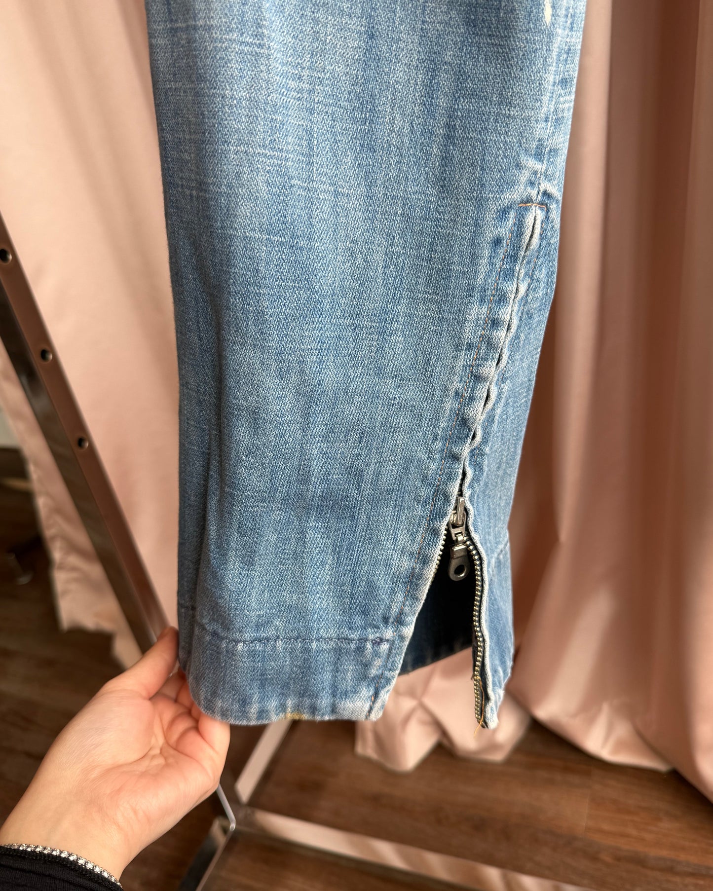 Fornarina Ultra Low Rise Faded Light Wash Flare Denim