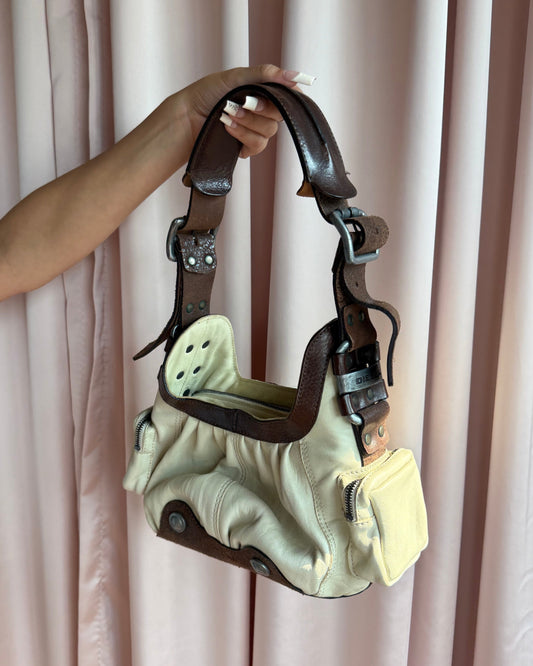 Diesel Ivory & Brown Leather Shoulder Bag