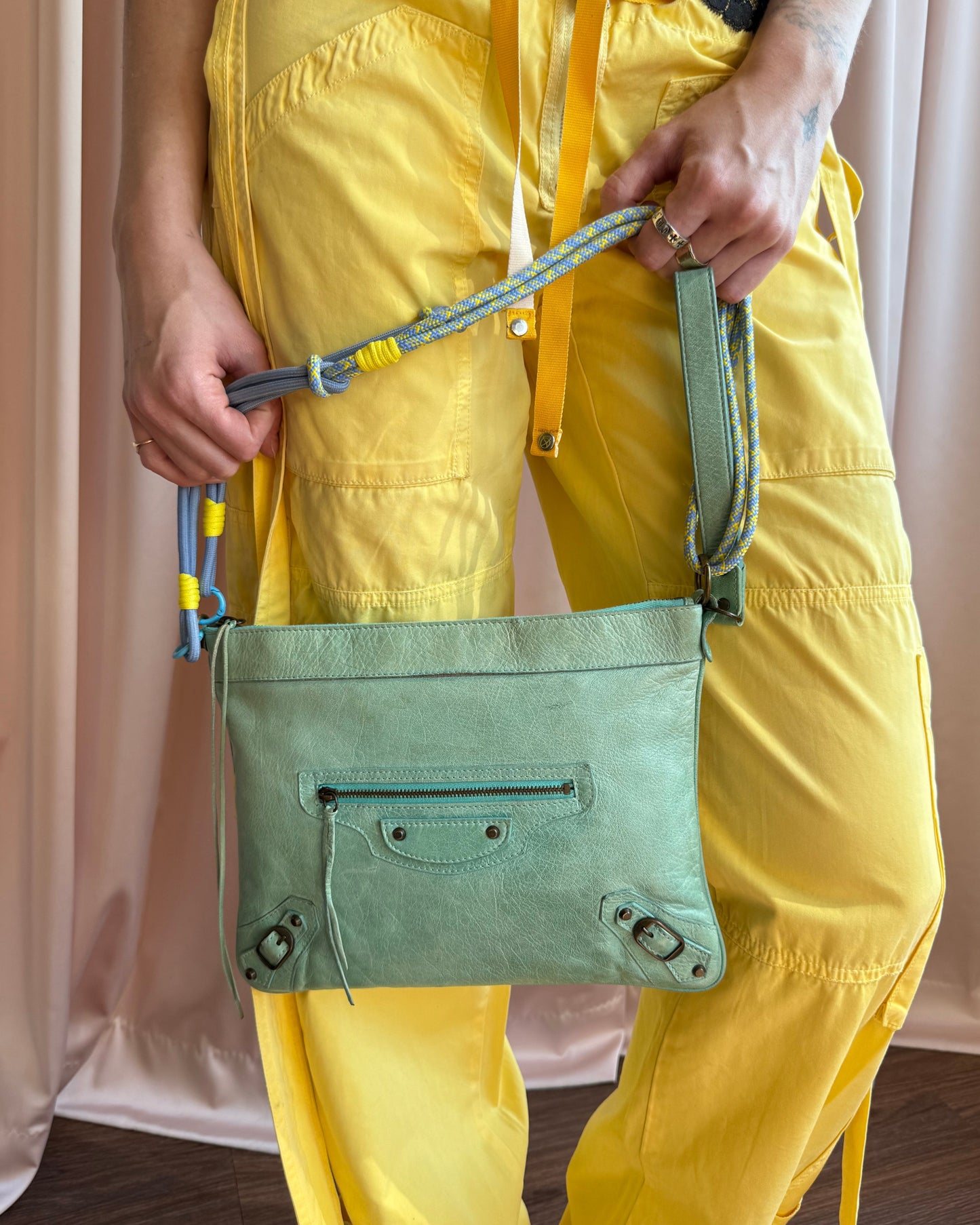 Balenciaga Mint Green Leather Wristlet Clutch