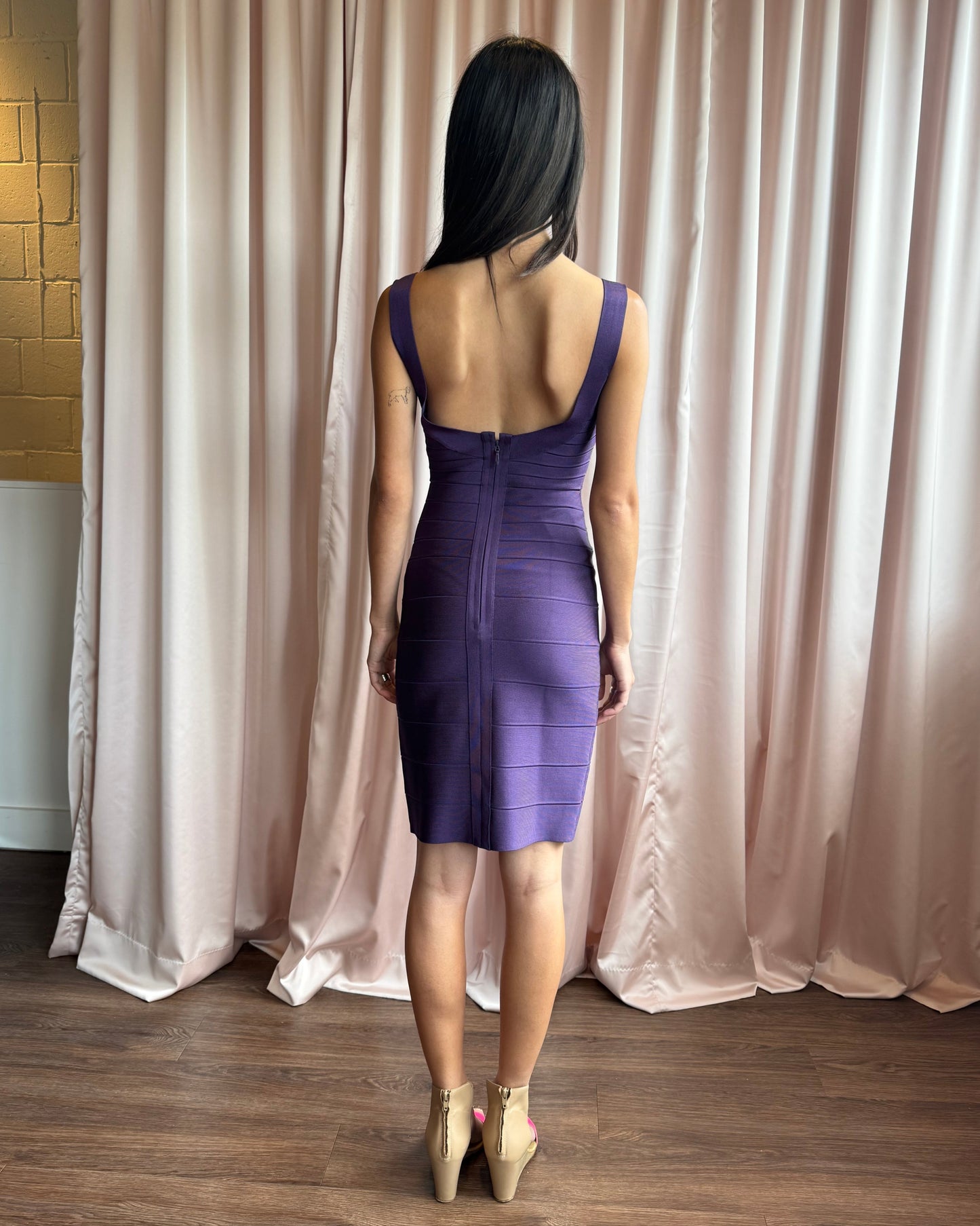 Hervé Léger Eggplant Purple Sleeveless Bandage Dress
