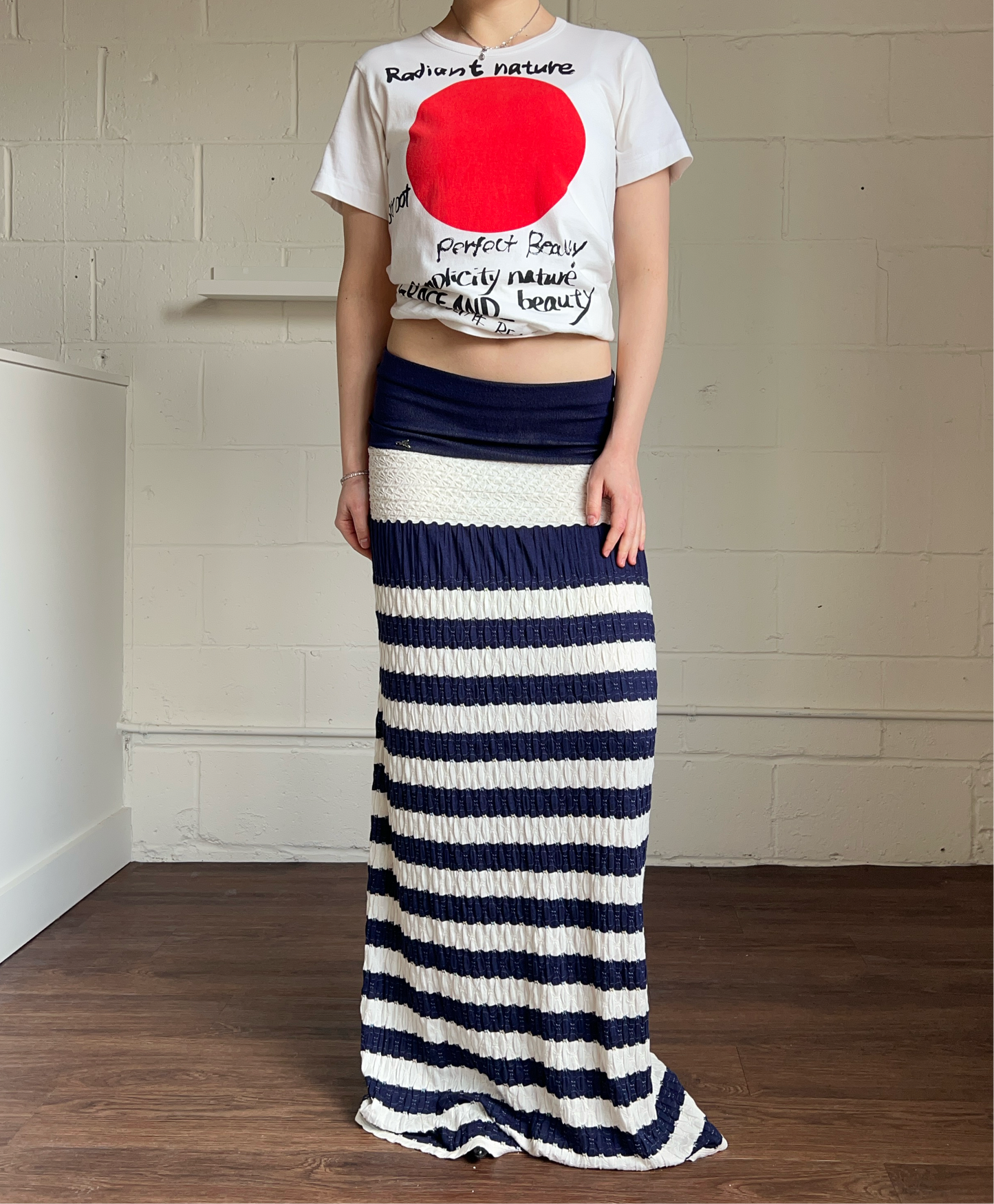 Italian Designer Navy & White Striped Maxi Dress/Skirt