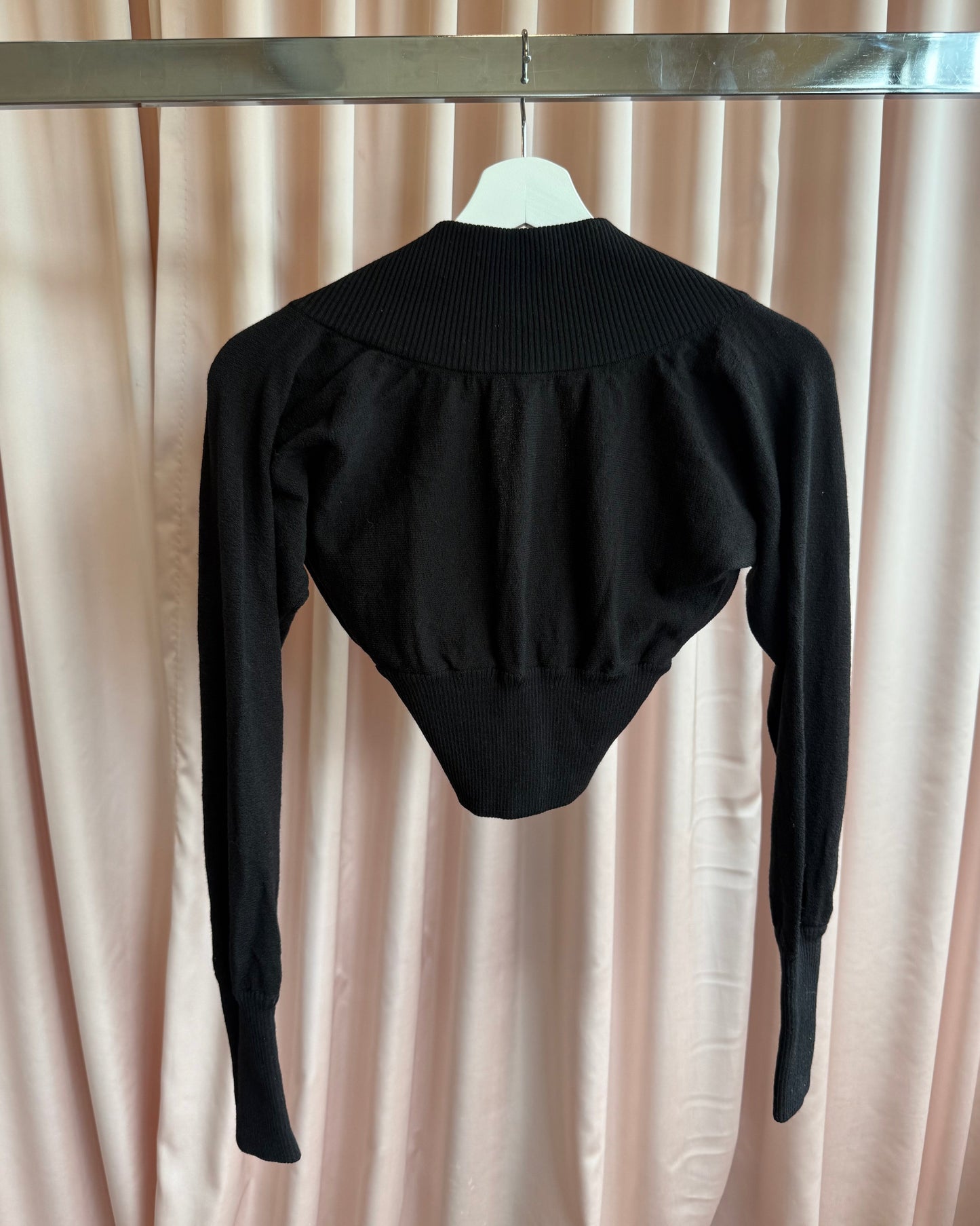Dolce & Gabbana Black Wool Blend Cropped V-Neck Sweater