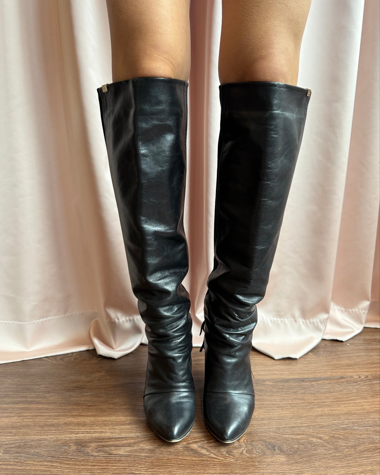Italian Designer Black Suede & Leather Fringe Boots