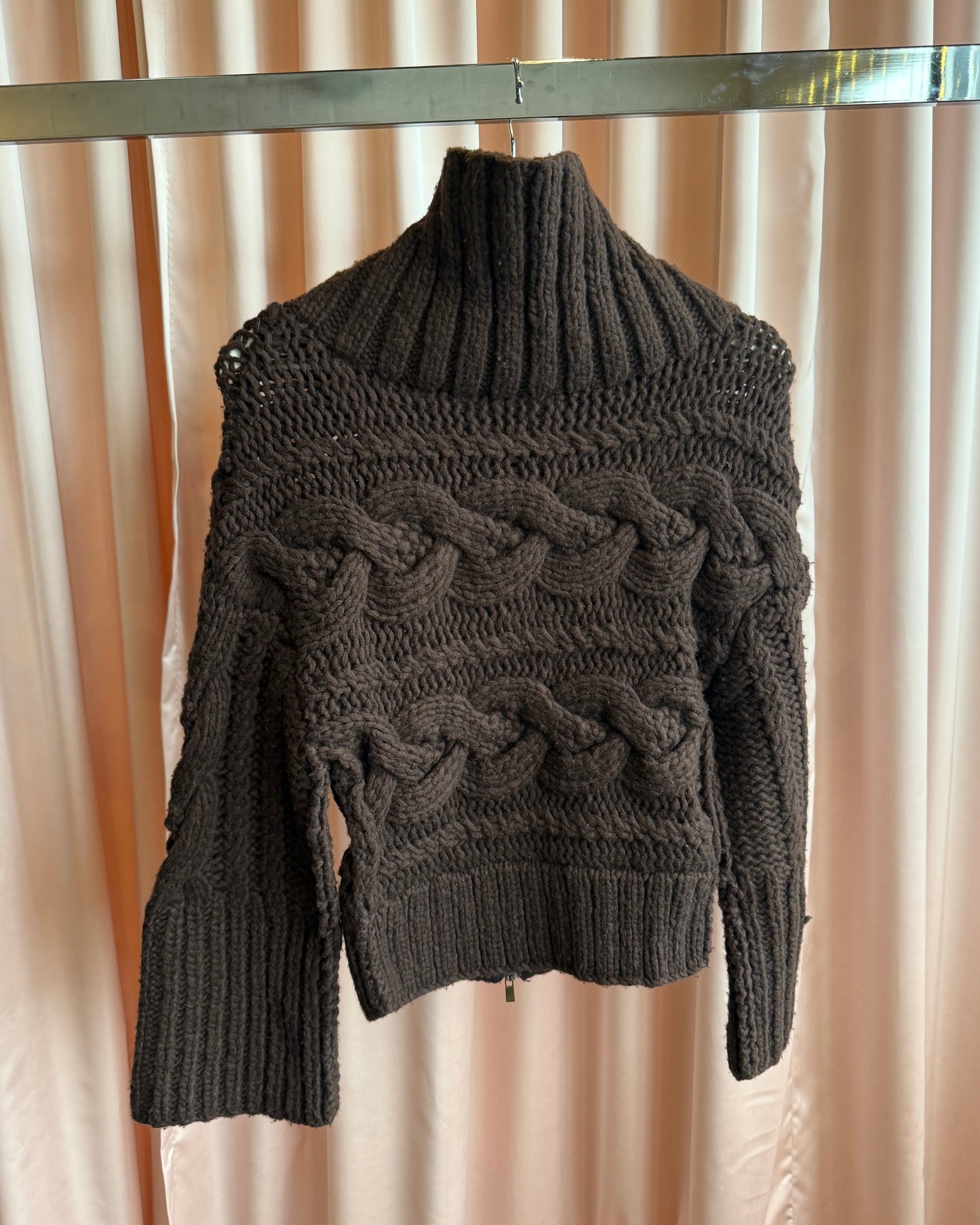 Japanese Brand Chocolate Brown Wool Blend Knit Zip Up
