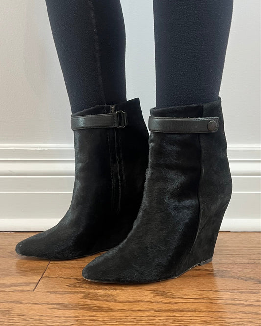 Isabel Marant Black Ponyhair Wedge Ankle Boots