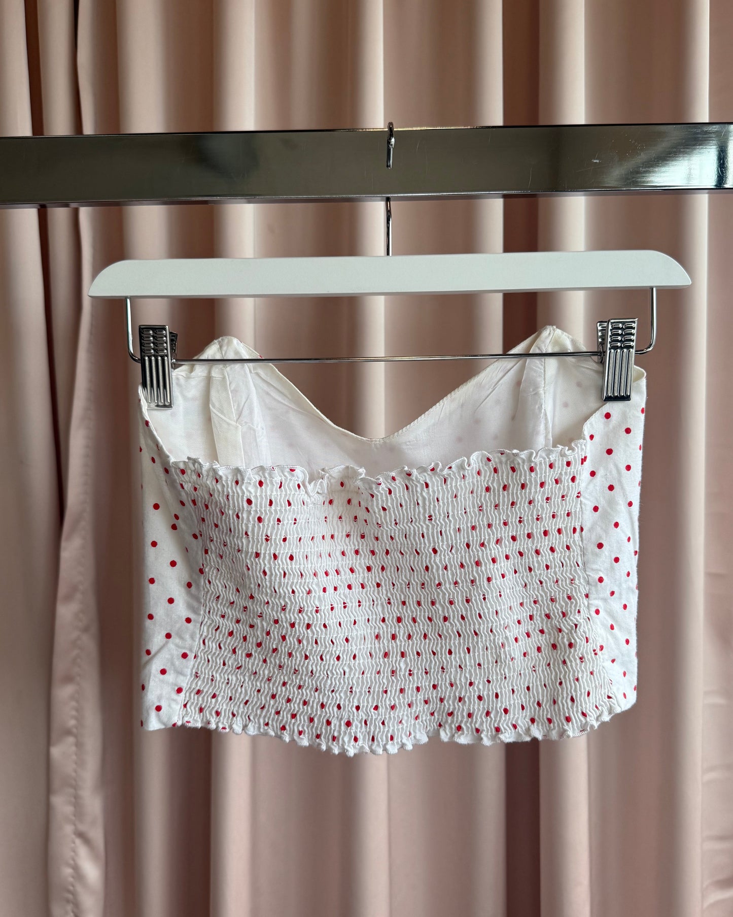 1980's Mariposa White & Red Polka Dot Boned Cotton Bustier Top