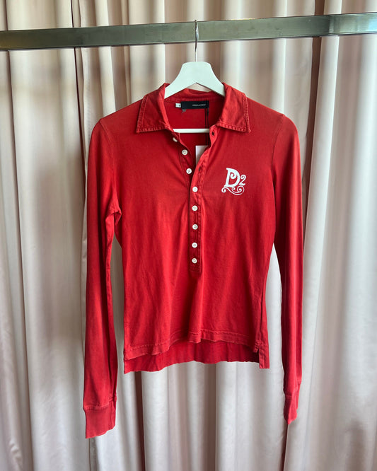 Dsquared² 2000's Red Long Sleeve Polo Top