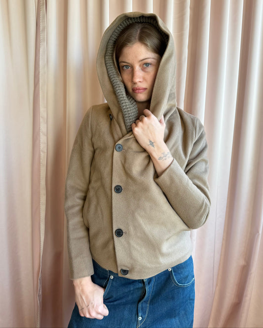 Antwerp Designer Hooded Camel Wool Jacket
