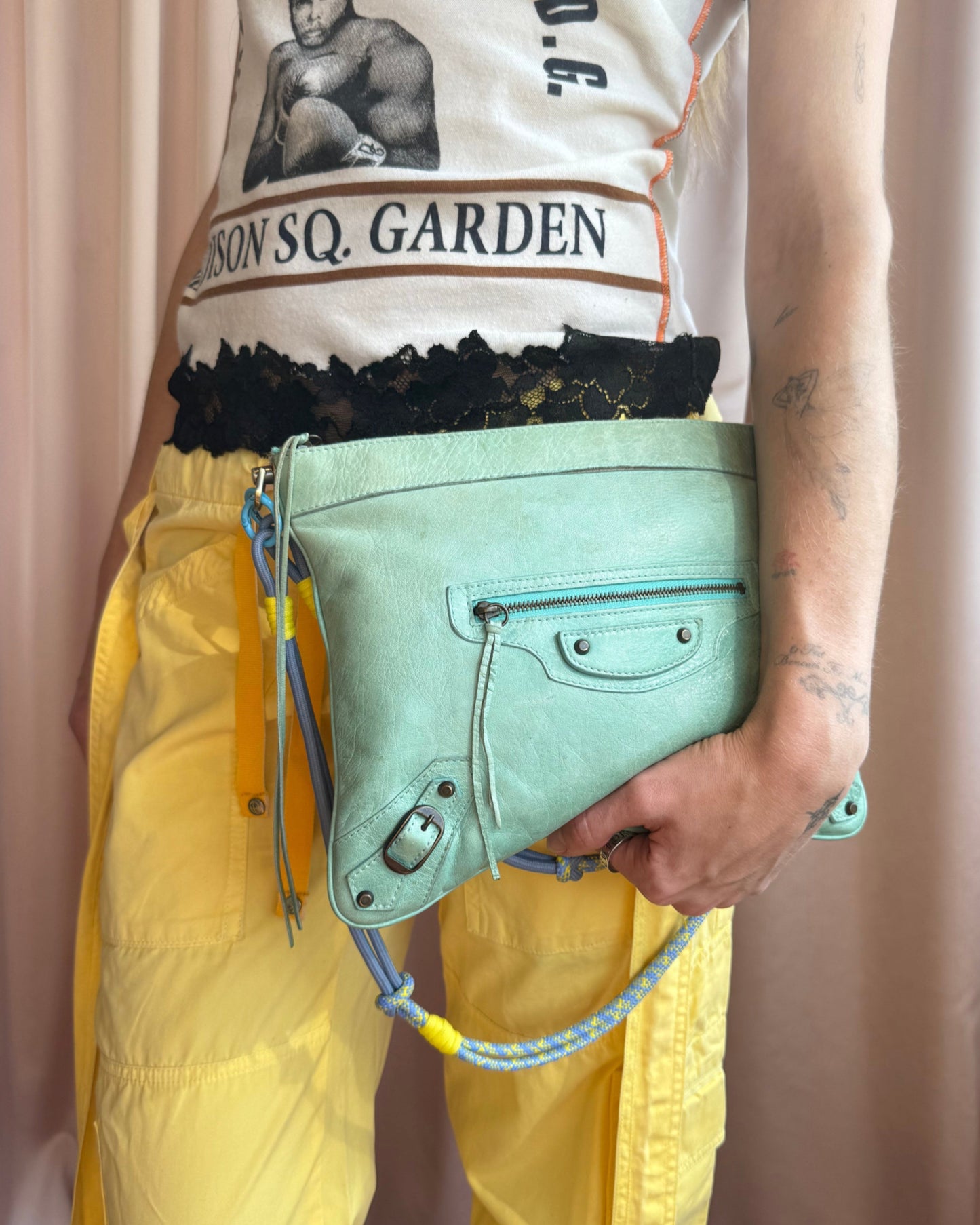 Balenciaga Mint Green Leather Wristlet Clutch