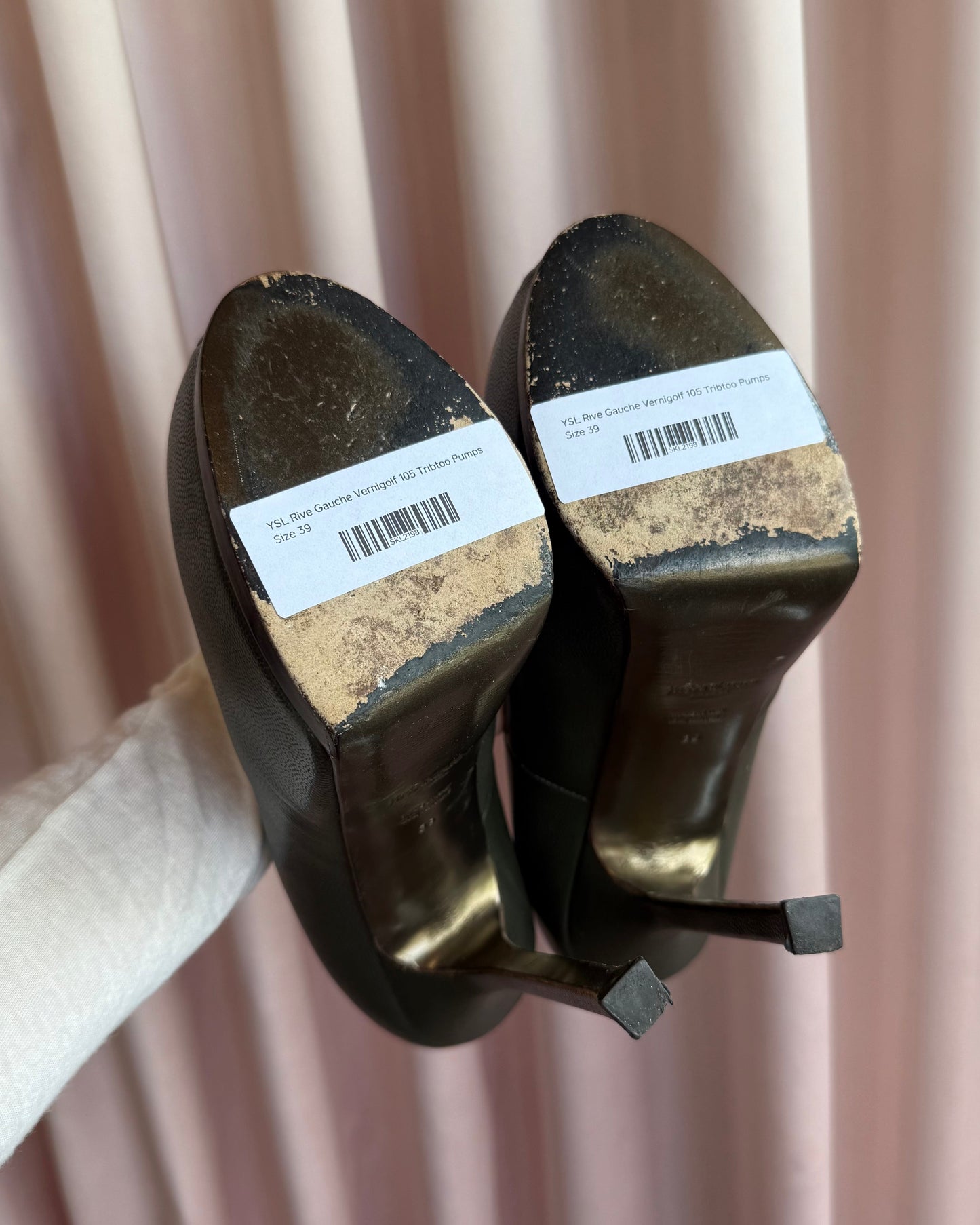 YSL Rive Gauche Vernigolf 105 Dark Olive Leather Tribtoo Pumps