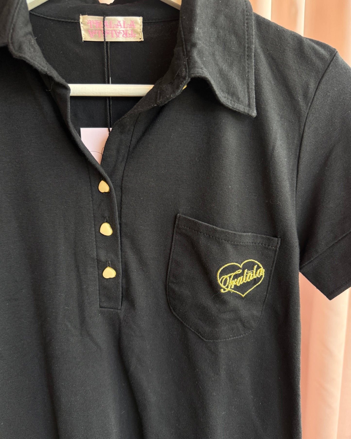 Japanese Brand "Sweet Devils" Black Embroidered Polo Top