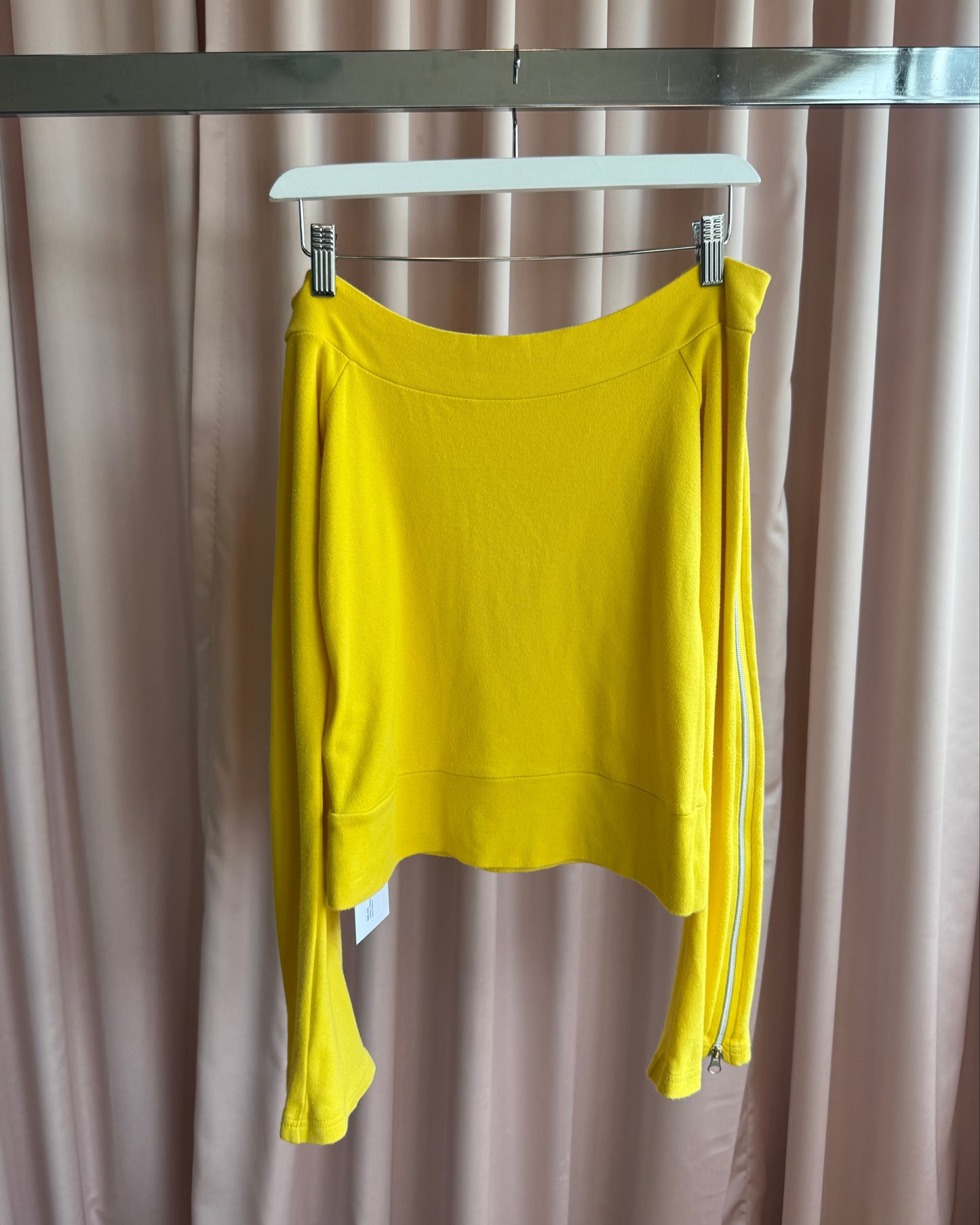 Yellow "Maybe..!" Off The Shoulder Zipper Long Sleeve Top
