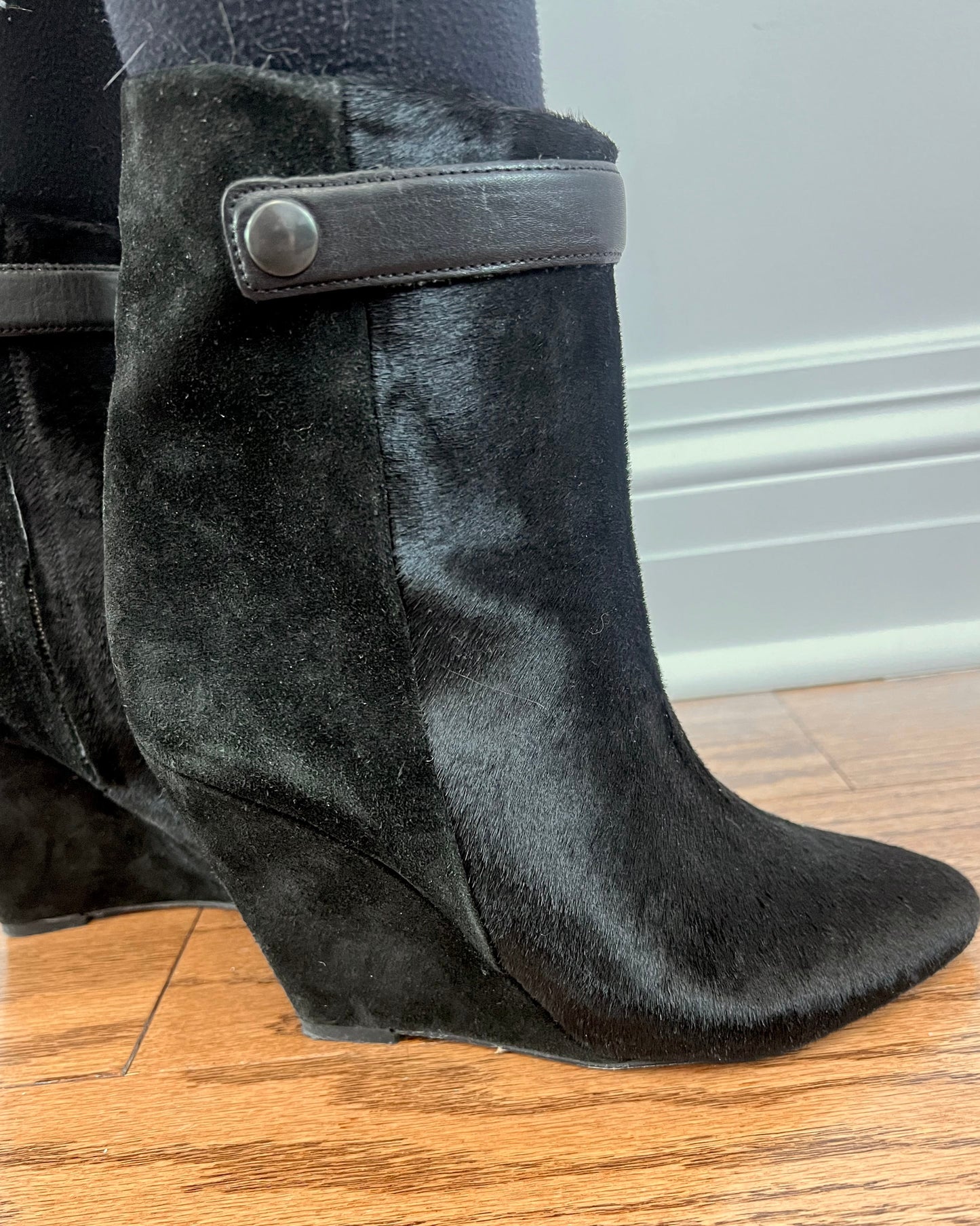 Isabel Marant Black Ponyhair Wedge Ankle Boots