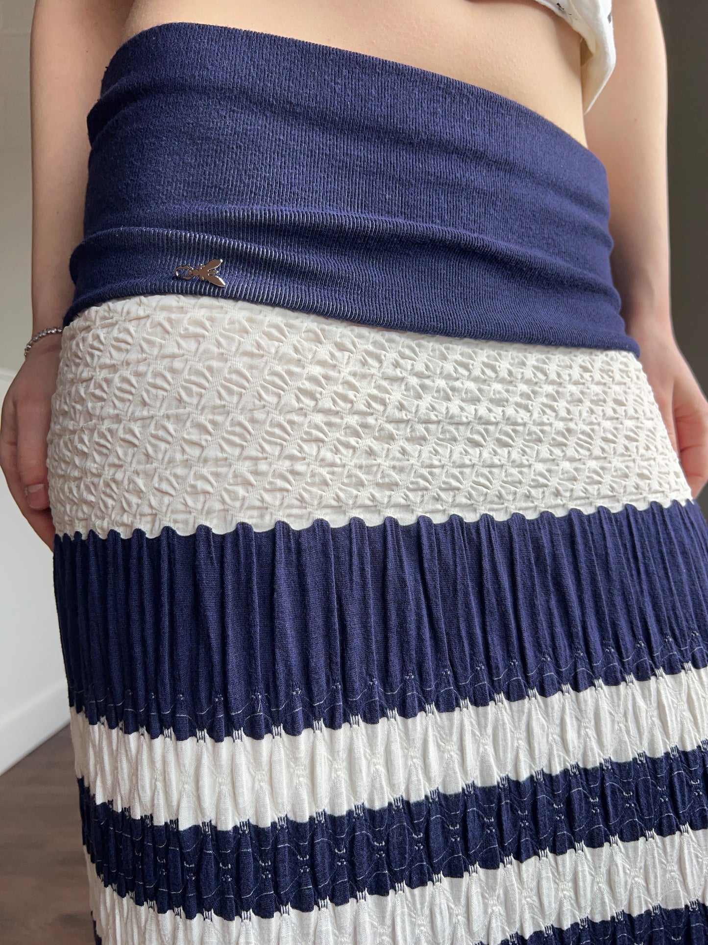 Italian Designer Navy & White Striped Maxi Dress/Skirt