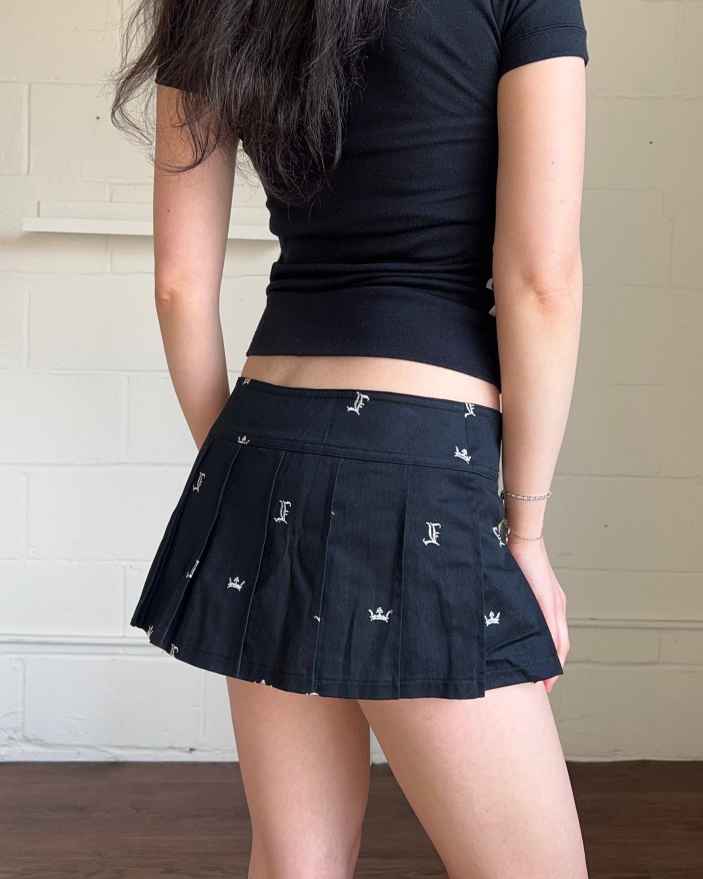 Japanese Brand Pleated Embroidered Micro Mini Skirt