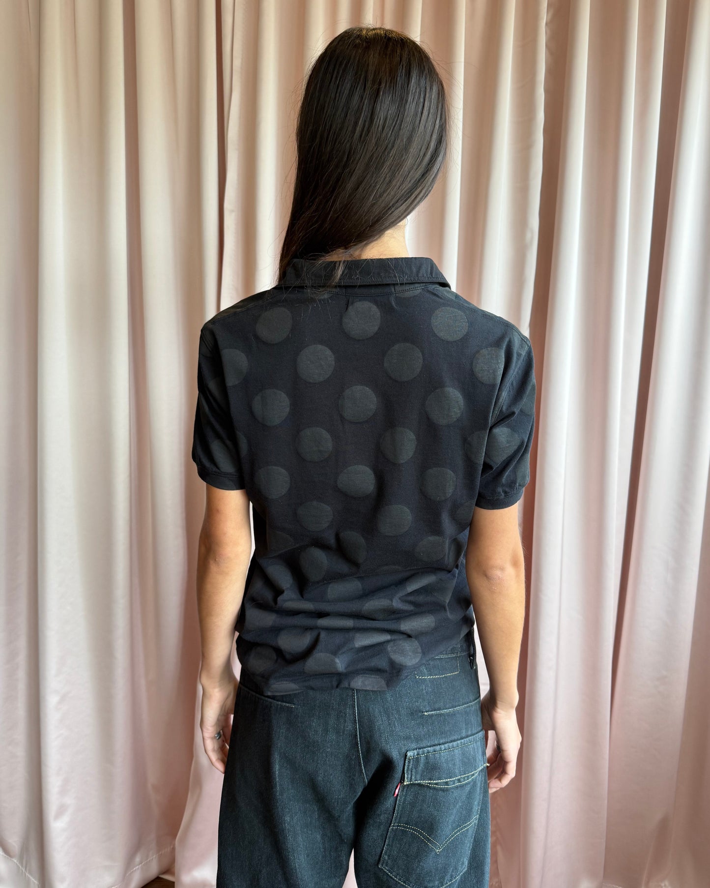 Japanese Brand Black Polka Dot Polo Shirt
