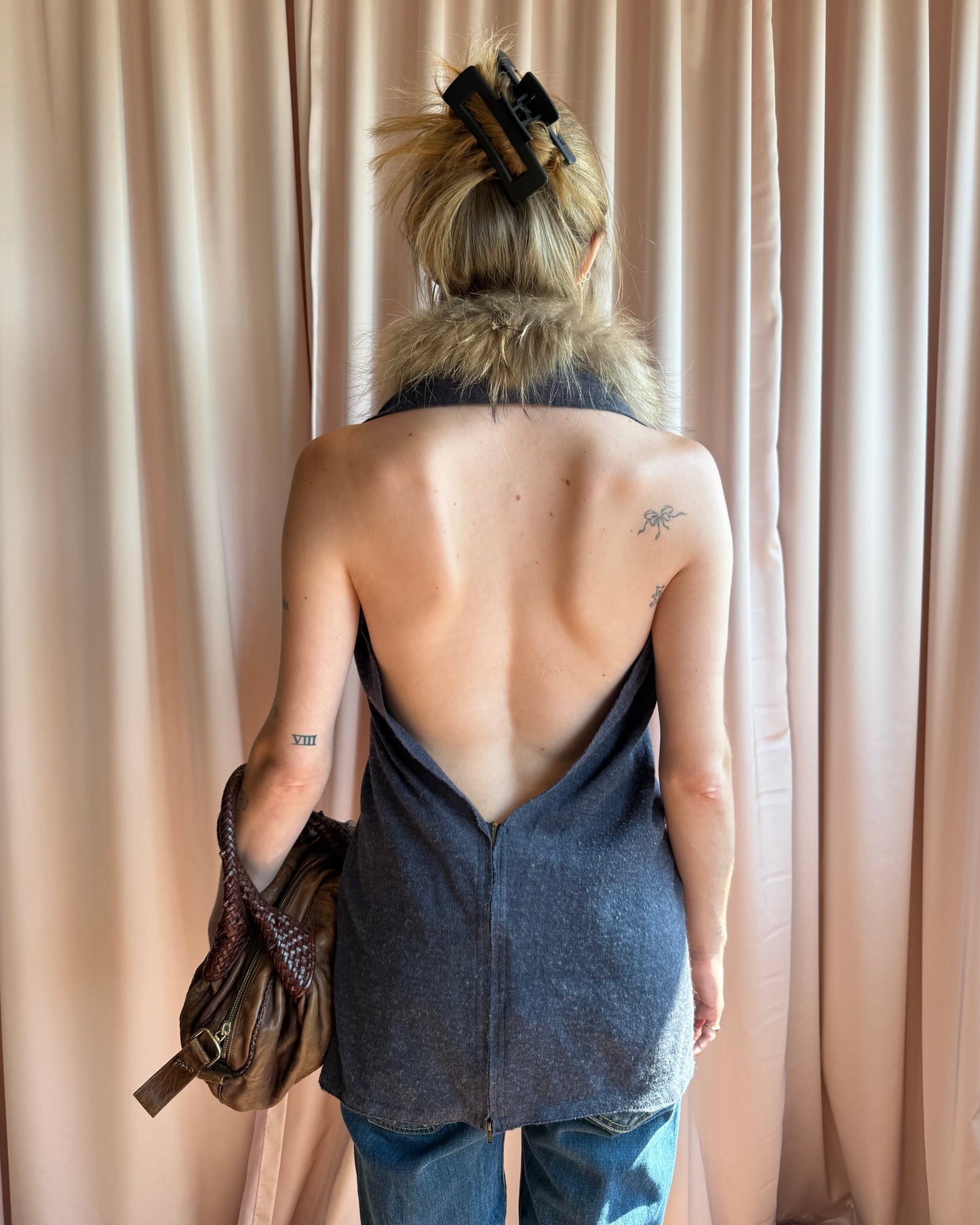 GOA Raccoon Fur Trim Knit Vest Top
