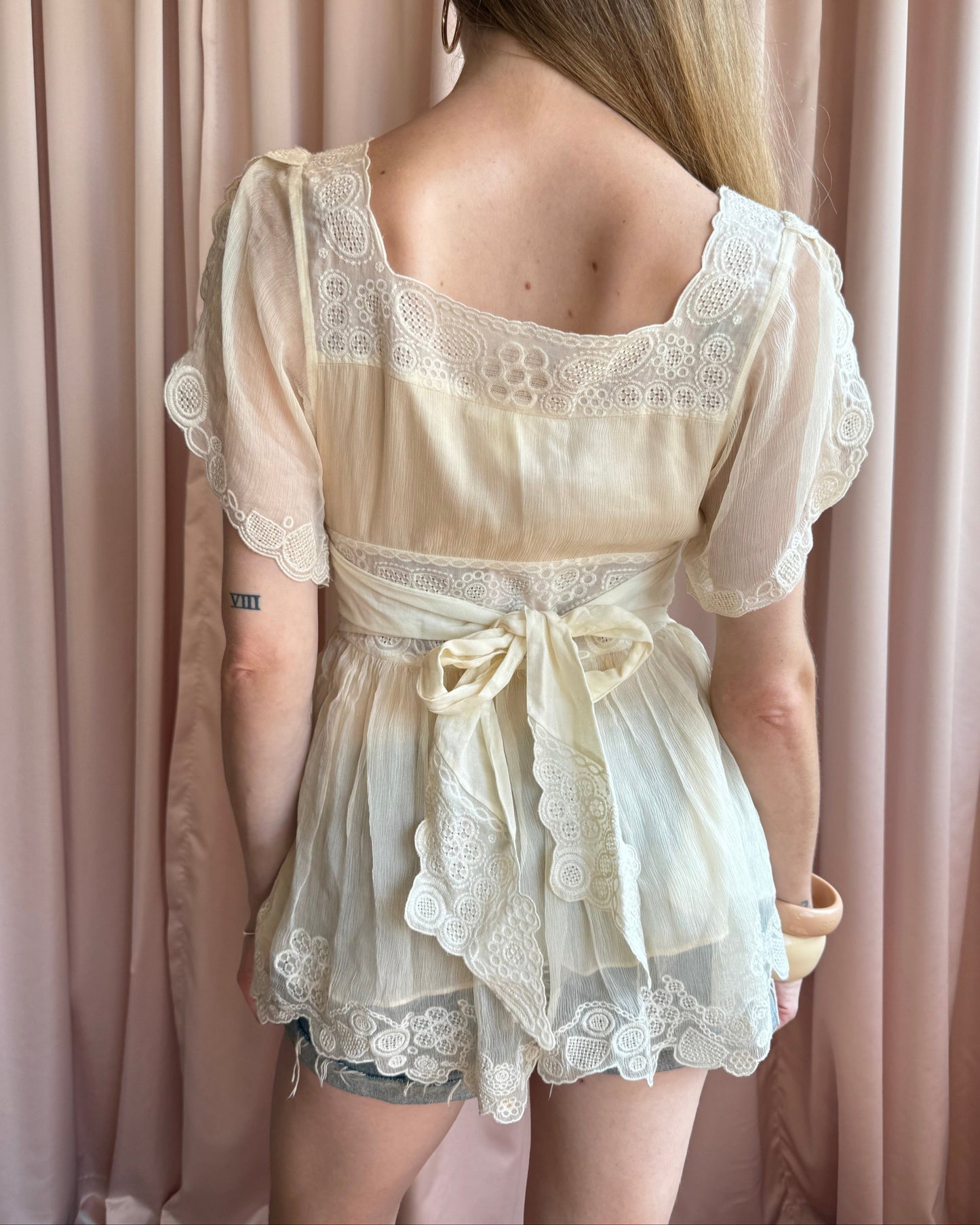French Designer Silk & Cotton Babydoll Top