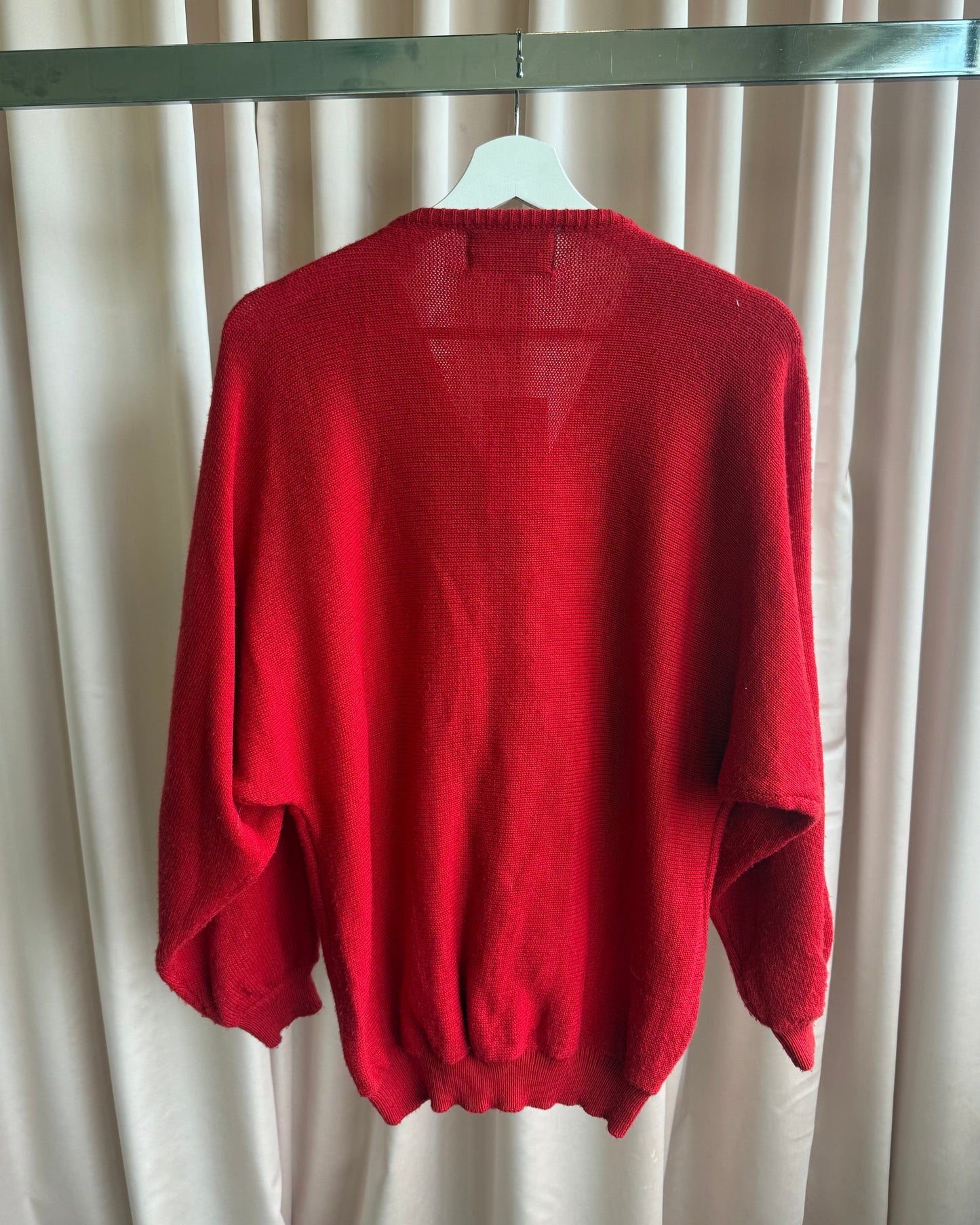 1980's Suede Fringe Red & Black Knit Sweater
