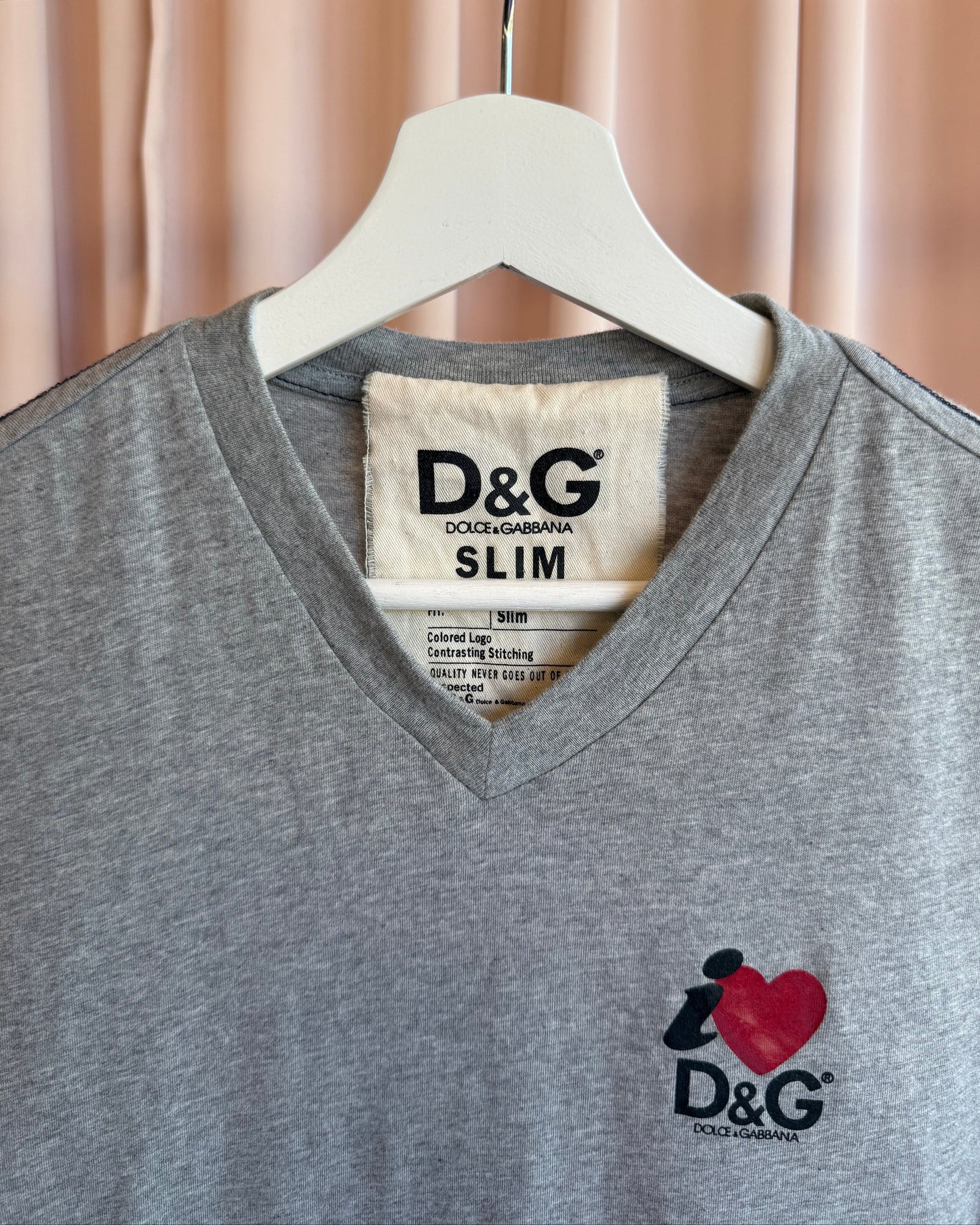 D&G "I Love D&G" Logo Graphic Grey V-Neck T-Shirt