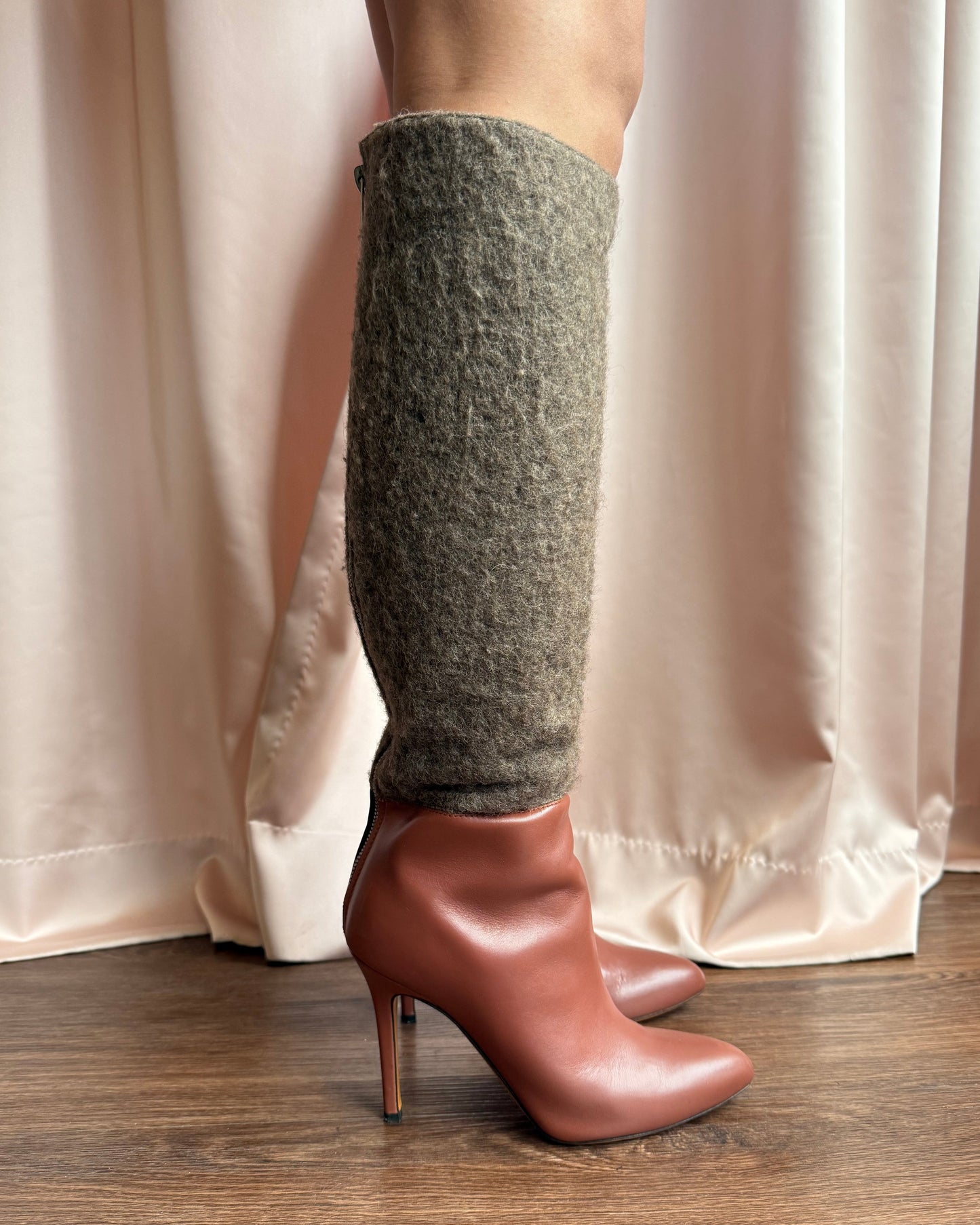 Italian Designer Wool & Leather Stiletto Boots