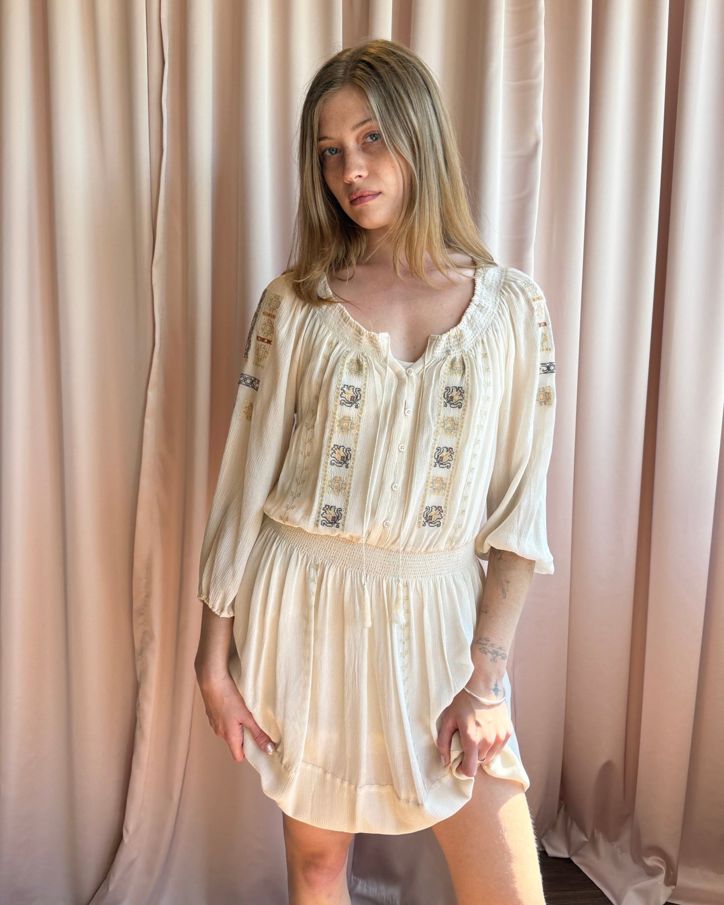 Silk Embroidered Mini Dress