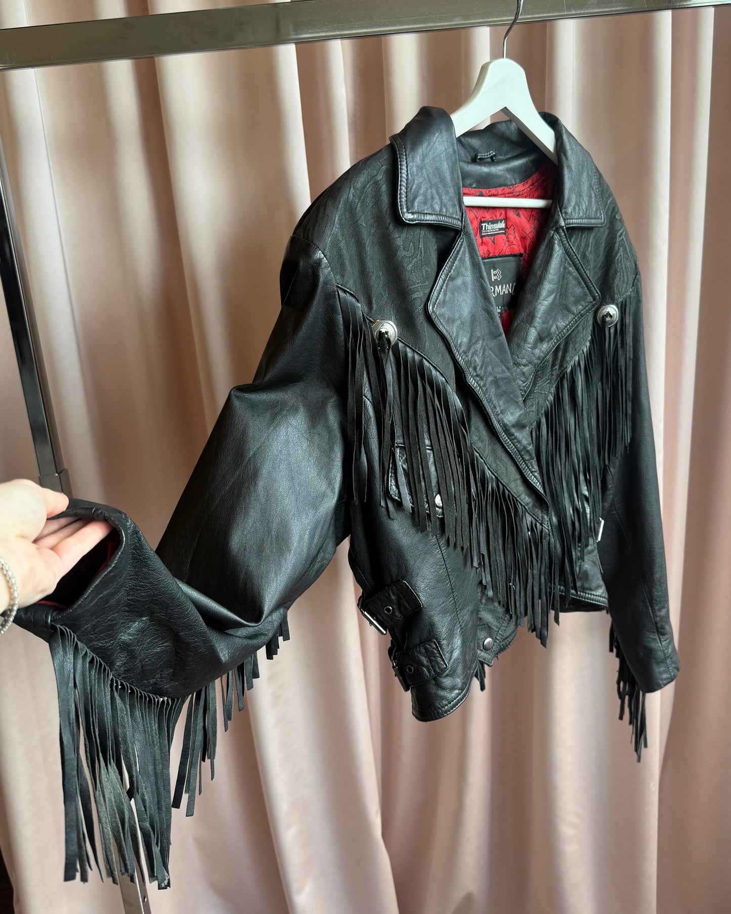 Vintage 1980's Black Leather Fringed Motorcycle Jacket