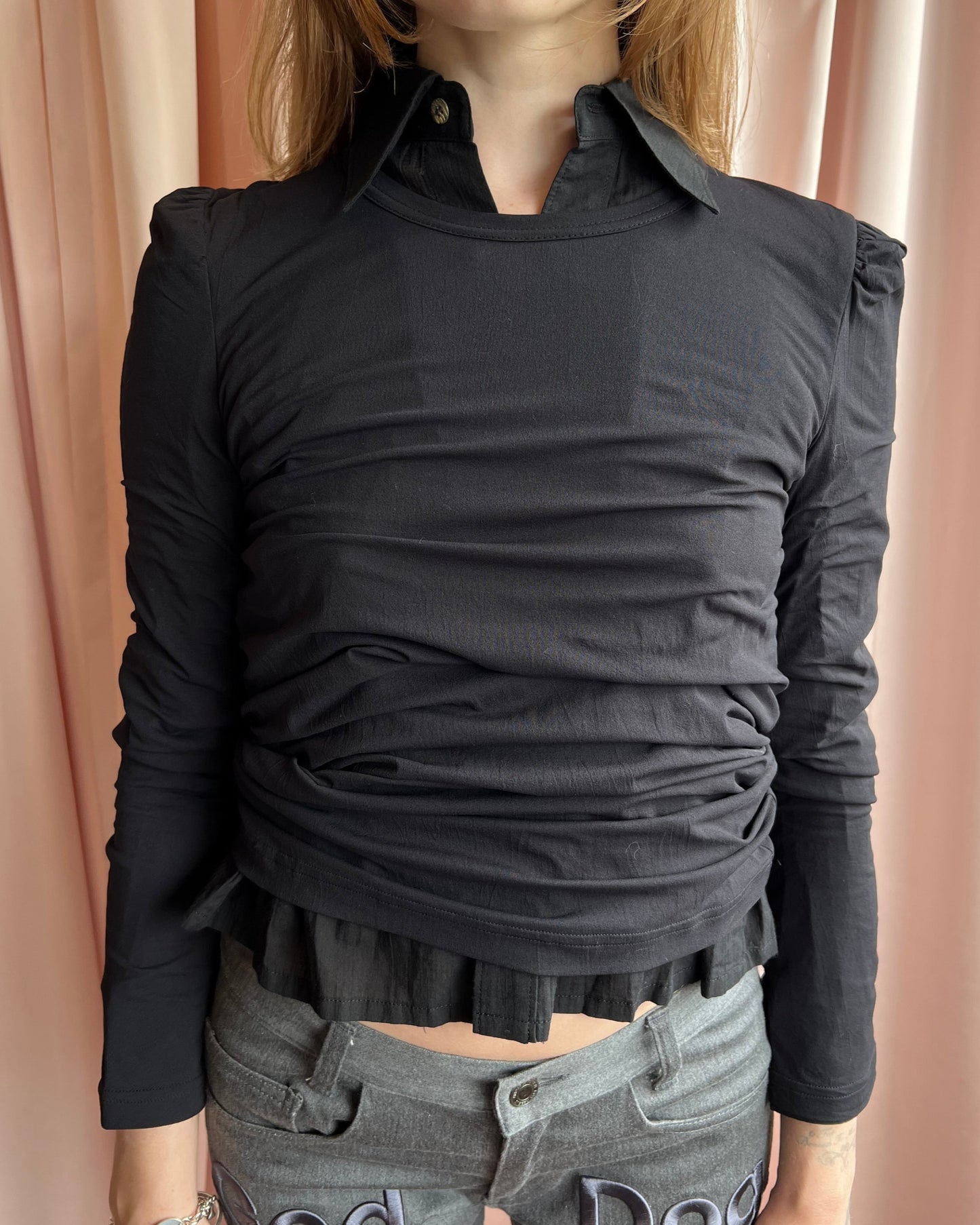 Comme des Garçons tricot 1993 Double Layered Collared Long Sleeve Top