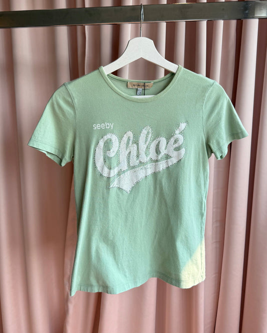 See by Chloé Rhinestone Logo Mint T-Shirt