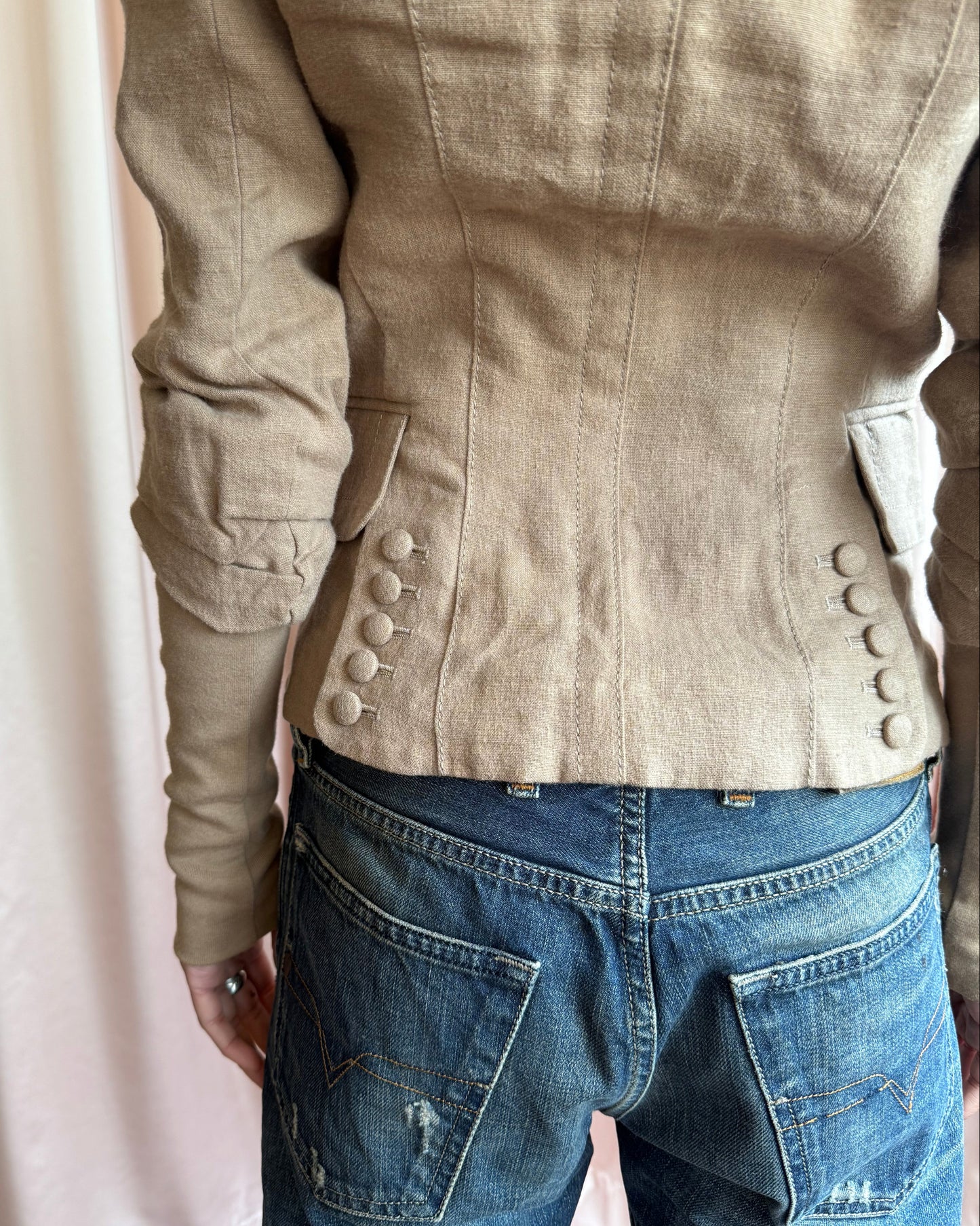 Japanese Brand Linen Gathered Sleeve Jacket