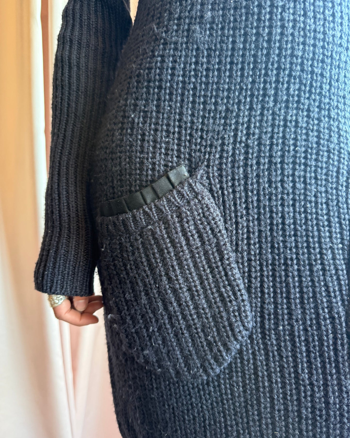 Italian Designer Navy Off The Shoulder Long Sleeve Knit Dress