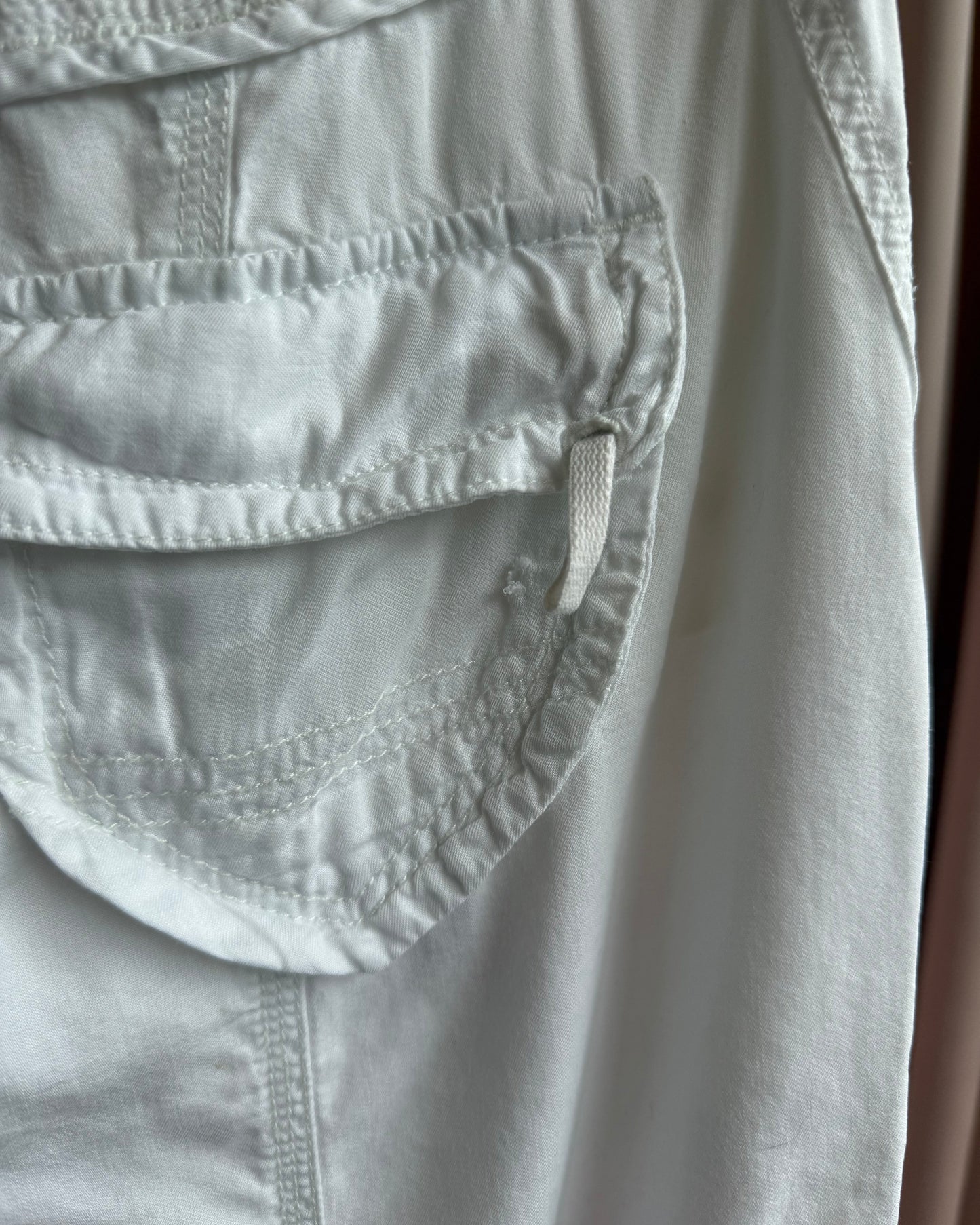Pepe Jeans 2000's White Drawstring Cargo Pants