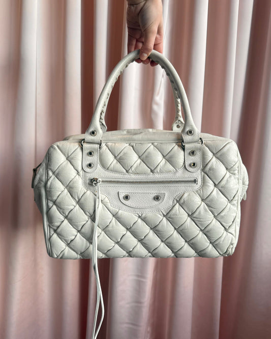 Balenciaga Matelassé Quilted White Leather Handbag