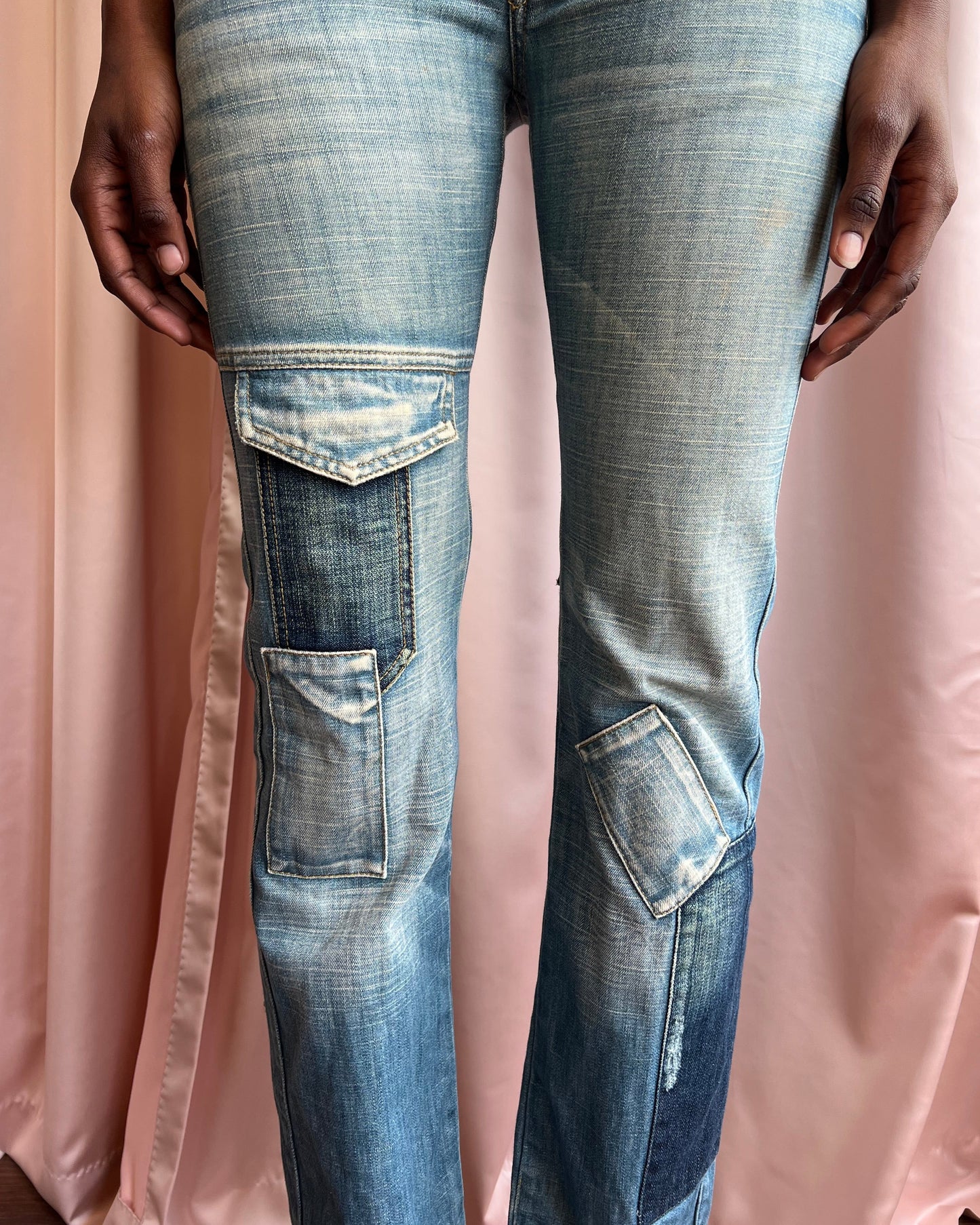 Italian Brand Low Rise Patchwork Denim