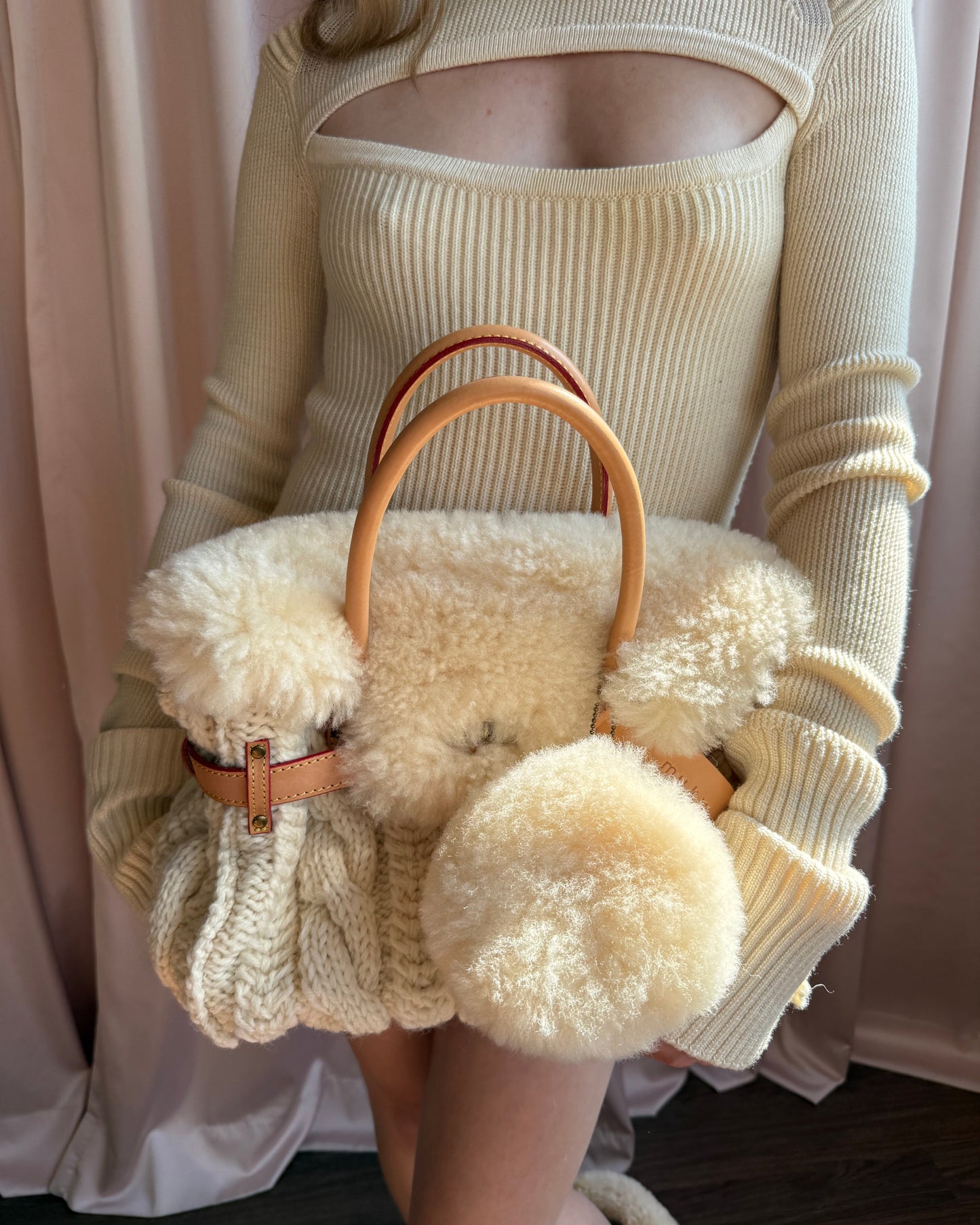 Japanese Brand Cable Knit Shearling Handbag